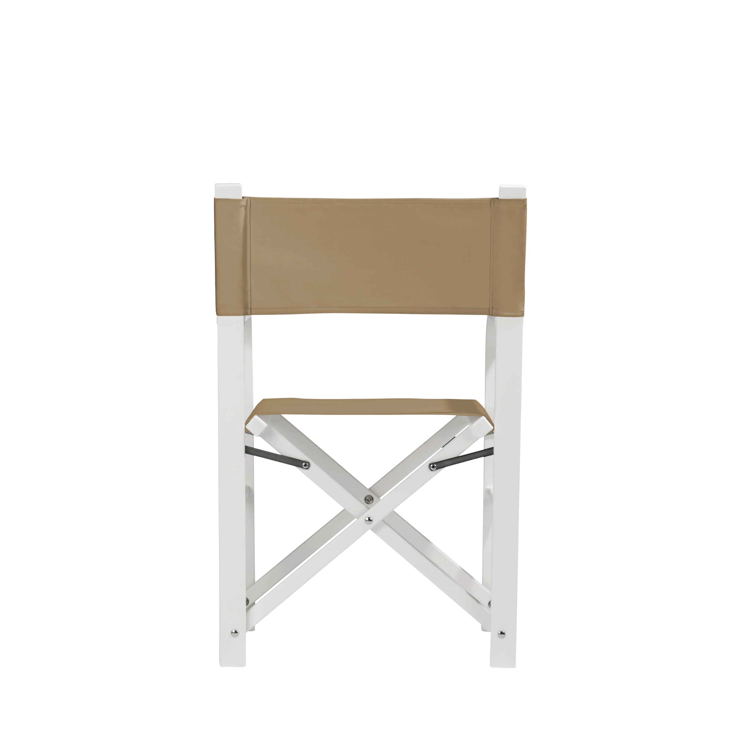 Regiestuhl Sofia aus weißem Aluminium mit Bezug in grau-beige, Rückansicht
#Alu | Set (Farbe)_grau-beige