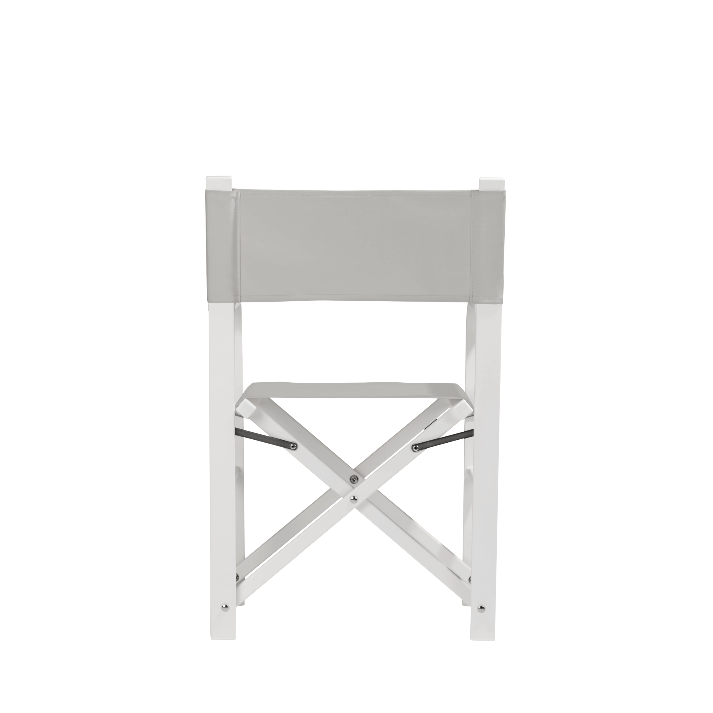 Regiestuhl Sofia aus weißem Aluminium mit hellgrauem Bezug, Rückansicht
#Alu | Set (Farbe)_hellgrau