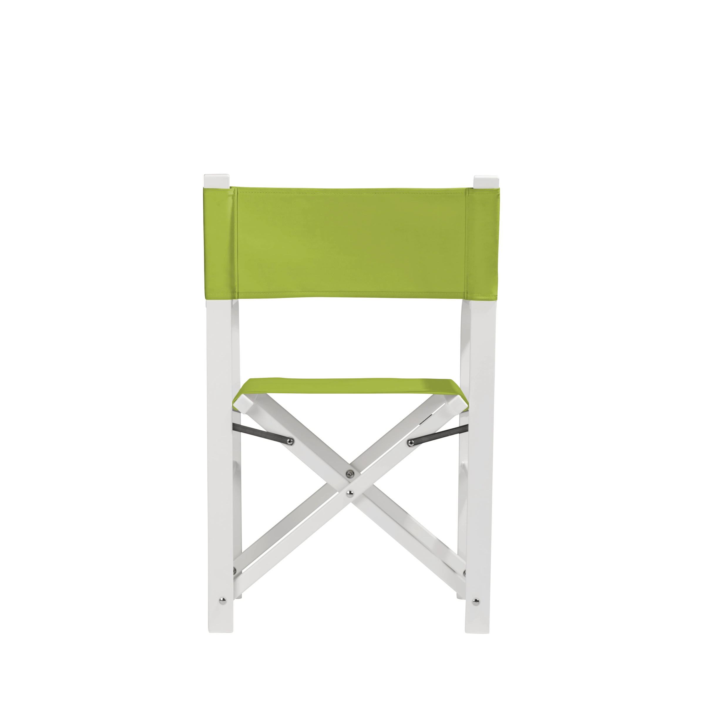 Regiestuhl Sofia aus weißem Aluminium mit hellgrünem Bezug, Rückansicht
#Alu | Set (Farbe)_hellgrün