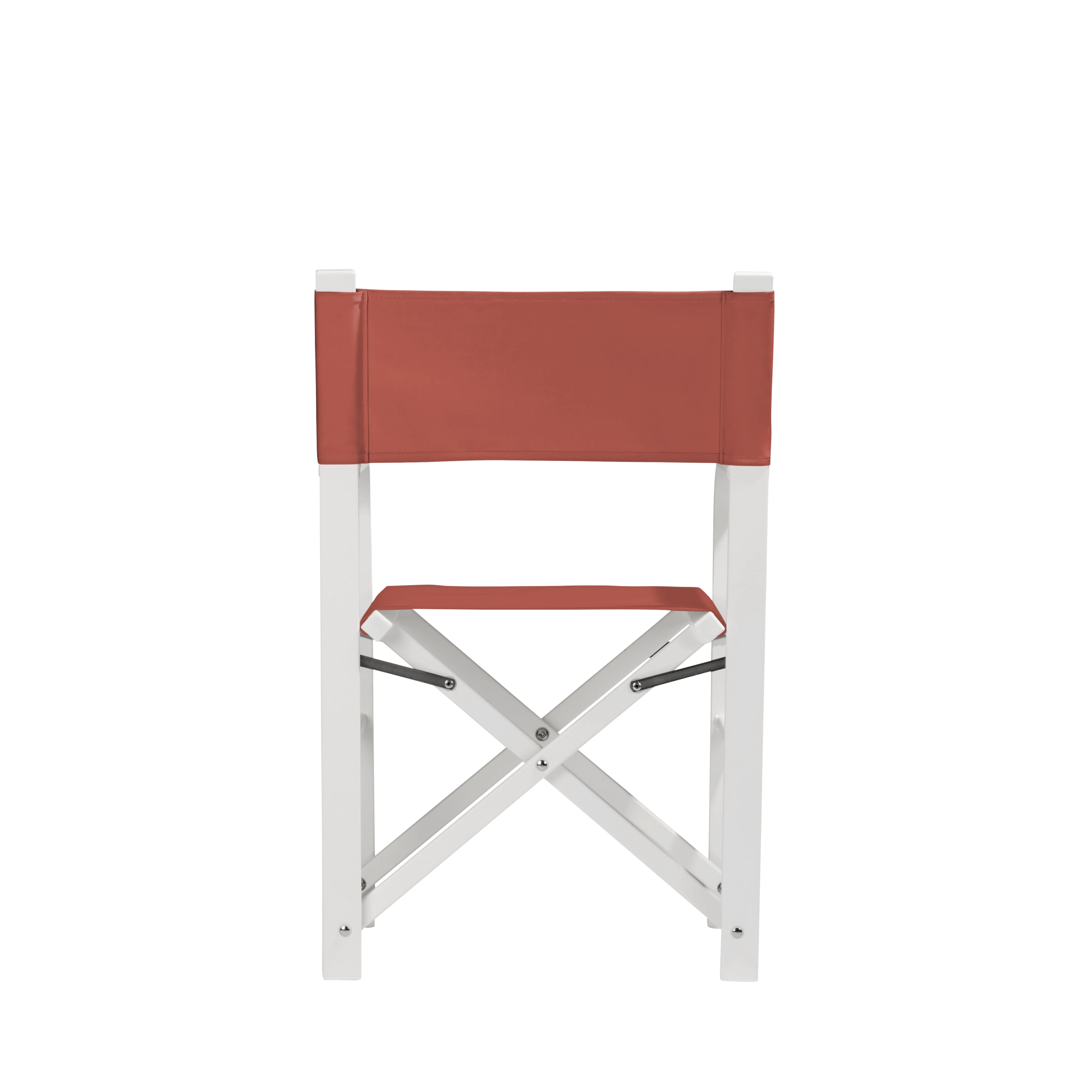 Regiestuhl Sofia aus weißem Aluminium mit Bezug in terracotta, Rückansicht
#Alu | Set (Farbe)_terracotta