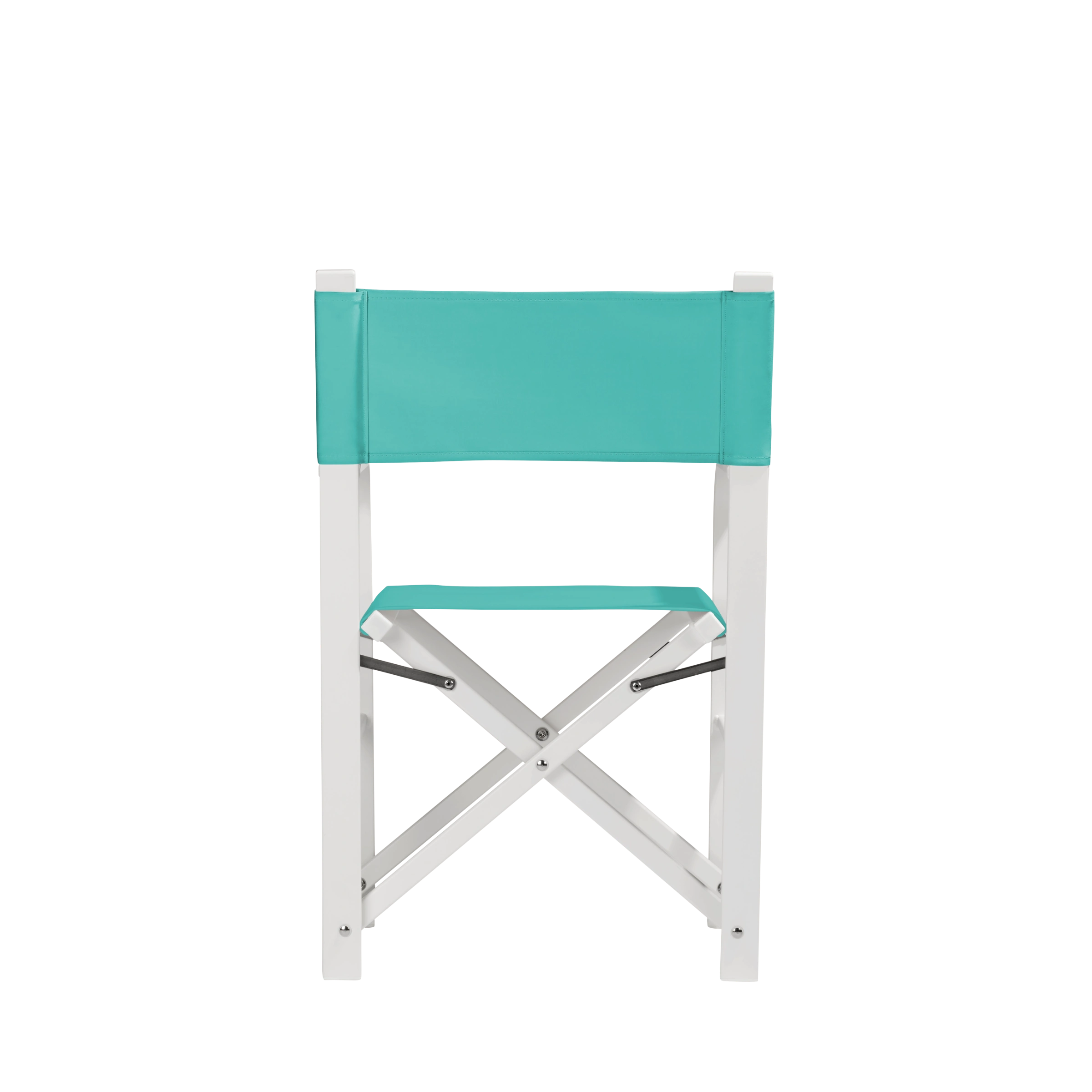 Regiestuhl Sofia aus weißem Aluminium mit türkisem Bezug, Rückansicht
#Alu | Set (Farbe)_türkis