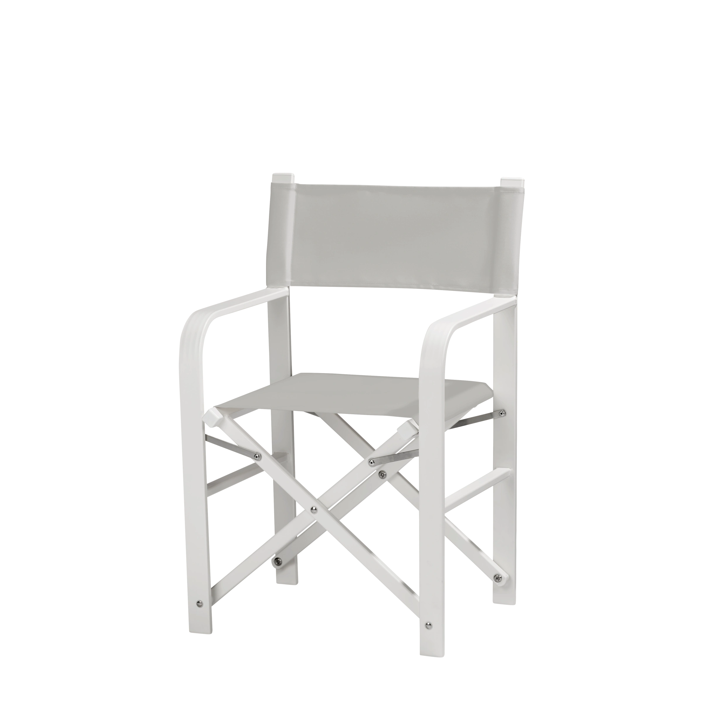 Regiestuhl Sofia aus weißem Aluminium mit hellgrauem Bezug, Seitenansicht
#Alu | Set (Farbe)_hellgrau