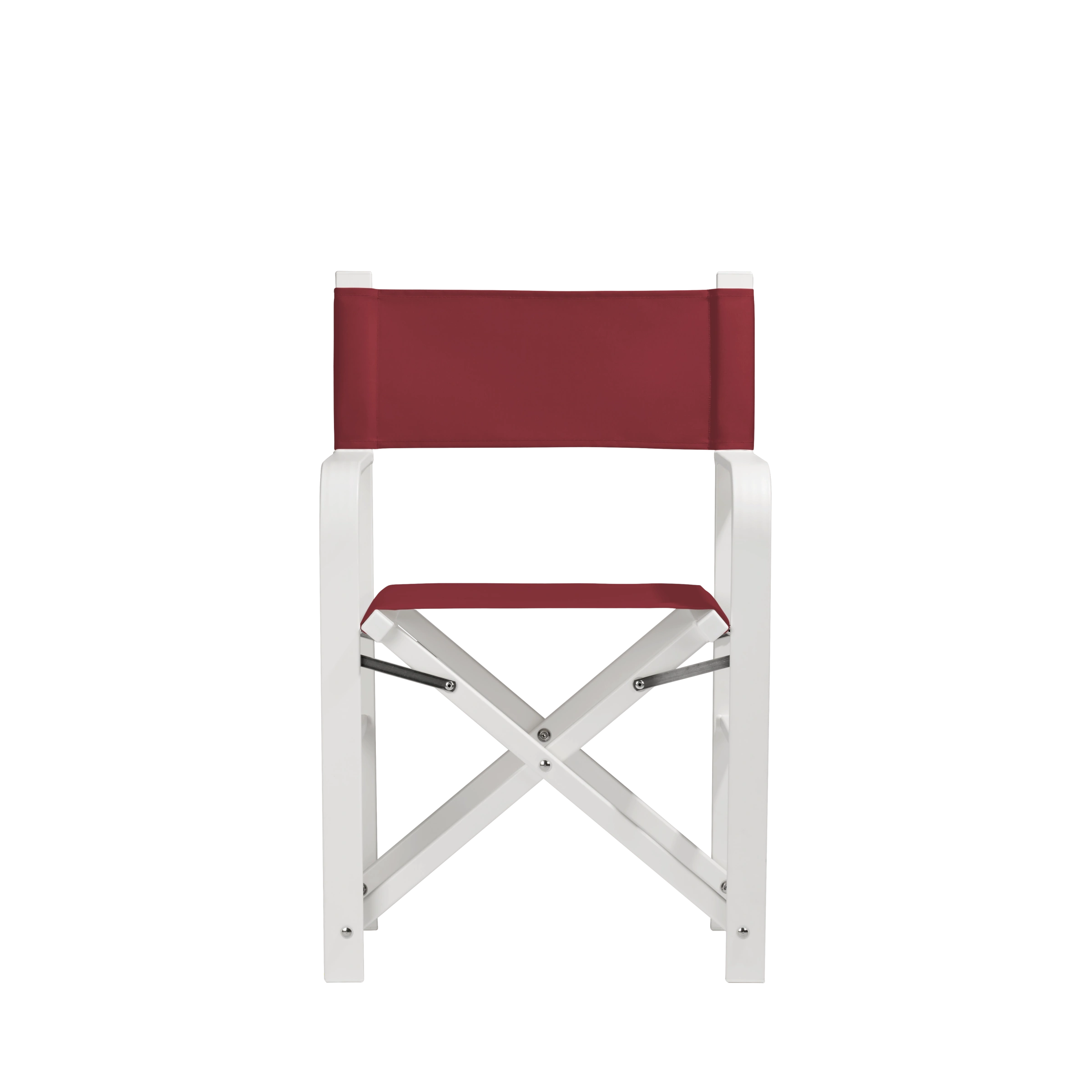 Regiestuhl Sofia aus weißem Aluminium mit Bezug in bordeaux, Frontalansicht
#Alu | Set (Farbe)_bordeaux