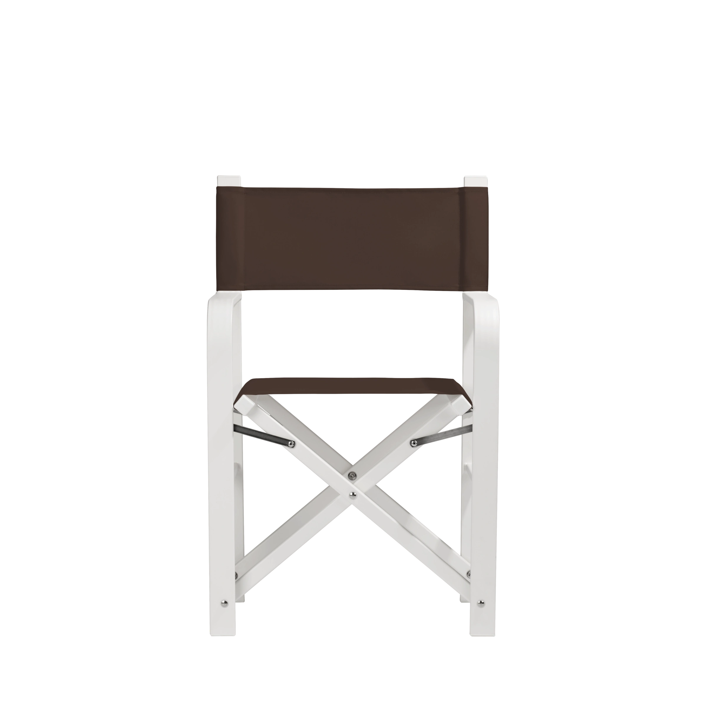 Regiestuhl Sofia aus weißem Aluminium mit Bezug in caffé, Frontalansicht
#Alu | Set (Farbe)_caffé