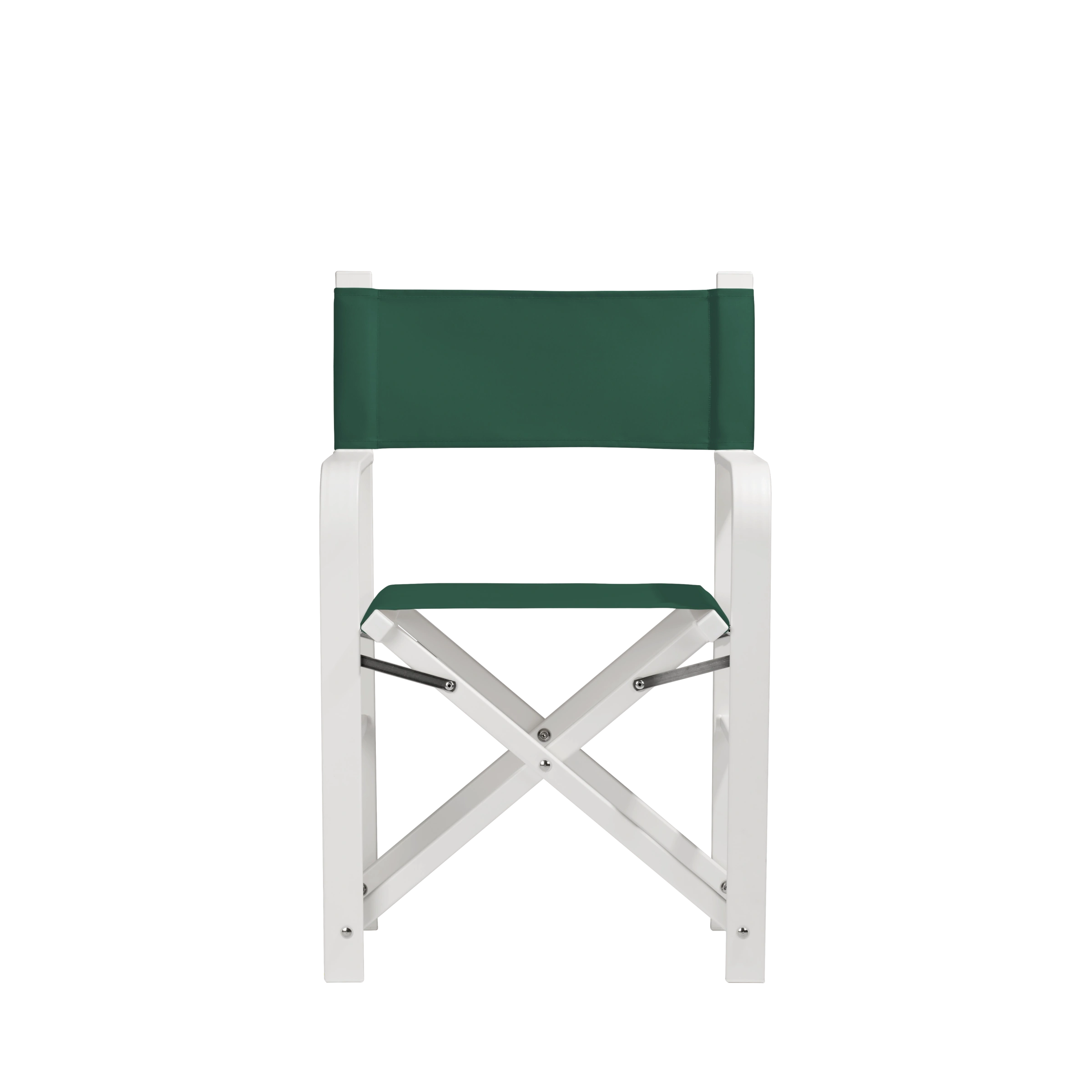 Regiestuhl Sofia aus weißem Aluminium mit dunkelgrünem Bezug, Frontalansicht
#Alu | Set (Farbe)_dunkelgrün