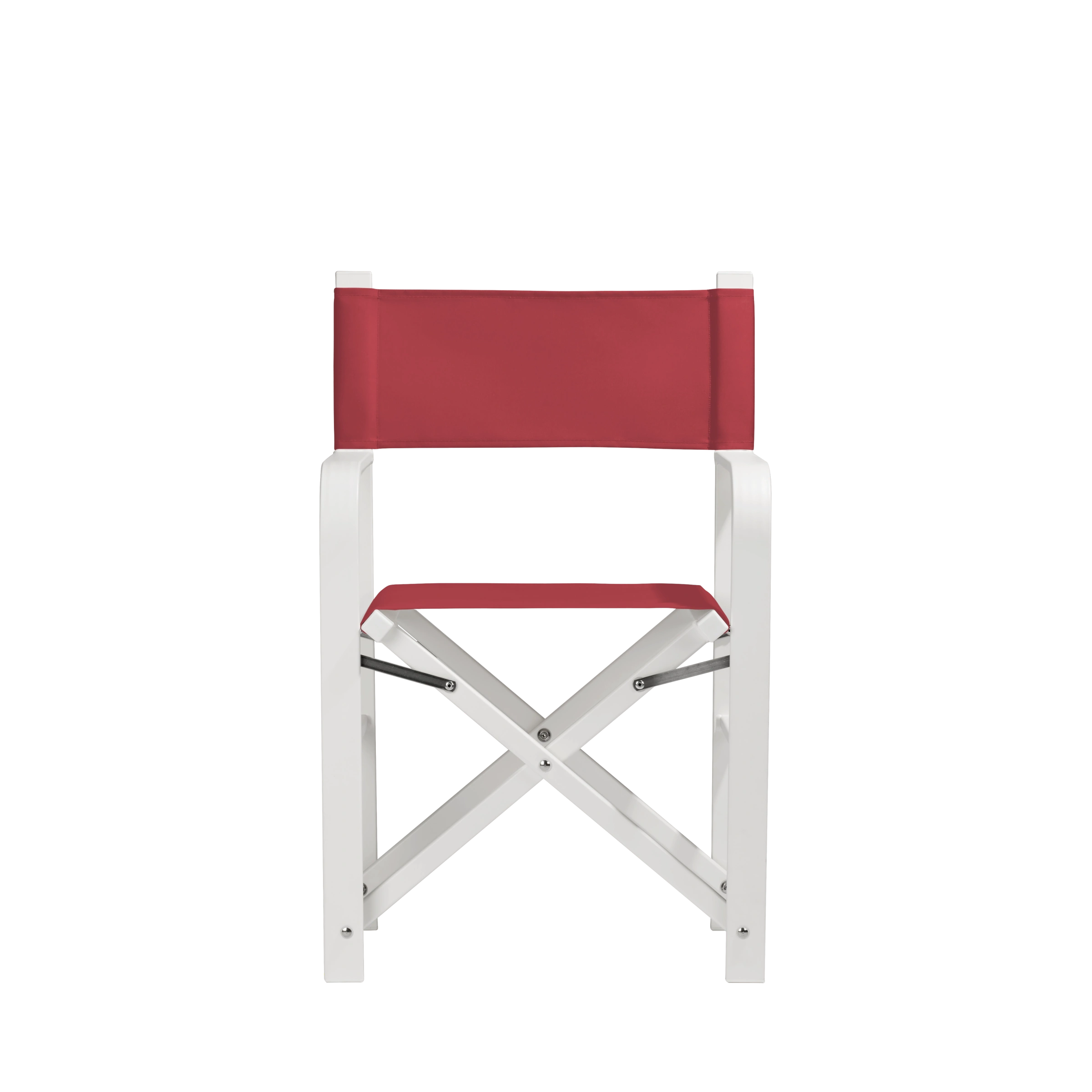 Regiestuhl Sofia aus weißem Aluminium mit rotem Bezug, Frontalansicht
#Alu | Set (Farbe)_rot