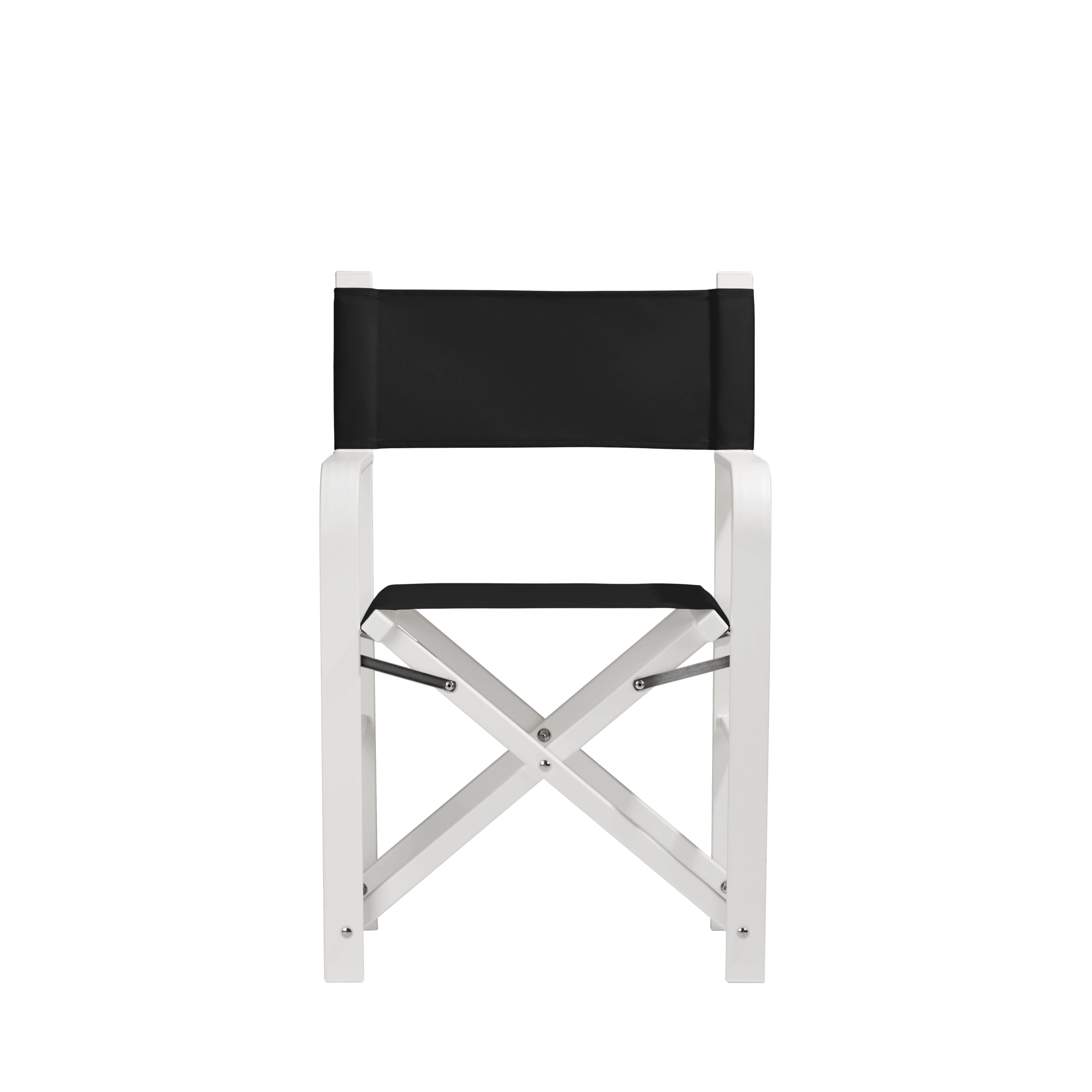 Regiestuhl Sofia aus weißem Aluminium mit schwarzem Bezug, Frontalansicht
#Alu | Set (Farbe)_schwarz