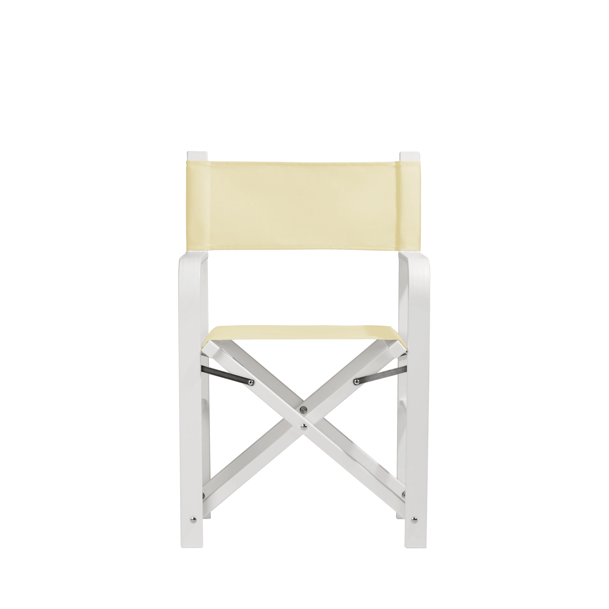 Regiestuhl Sofia aus weißem Aluminium mit Bezug in vanille, Frontalansicht
#Alu | Set (Farbe)_vanille