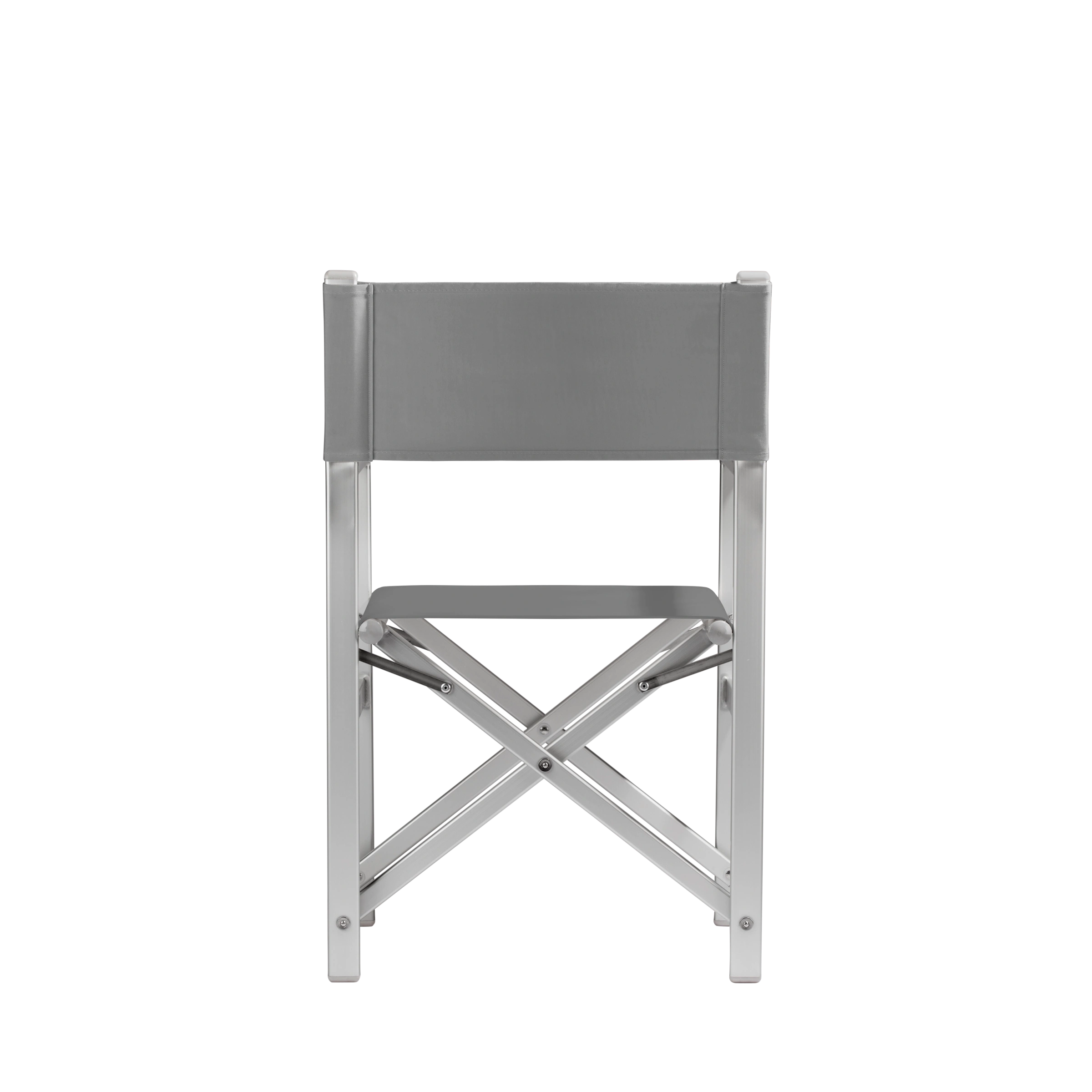 Regiestuhl Stanley aus silbernem Aluminium mit anthrazitem Bezug, Rückansicht
#Alu | Set (Farbe)_anthrazit