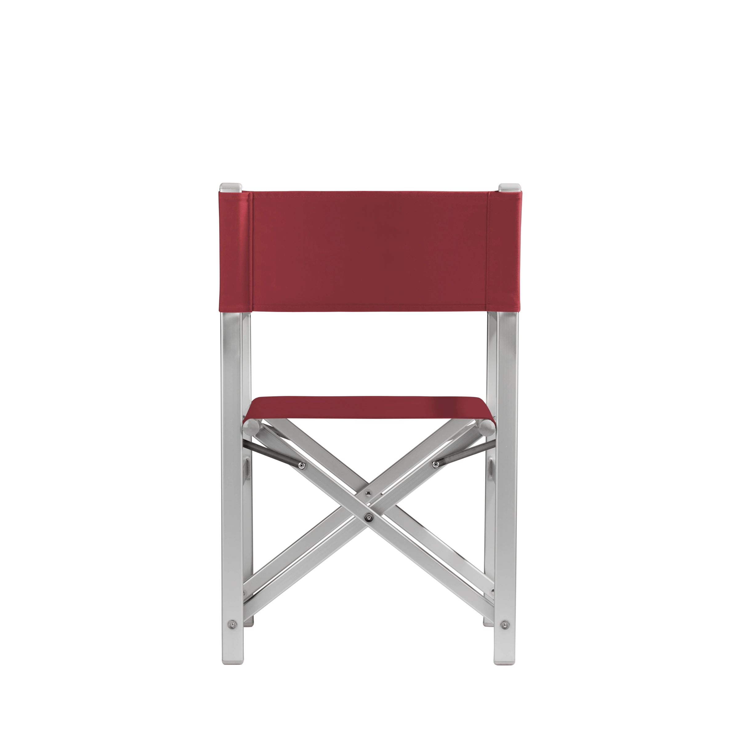 Regiestuhl Stanley aus silbernem Aluminium mit Bezug in bordeaux, Rückansicht
#Alu | Set (Farbe)_bordeaux