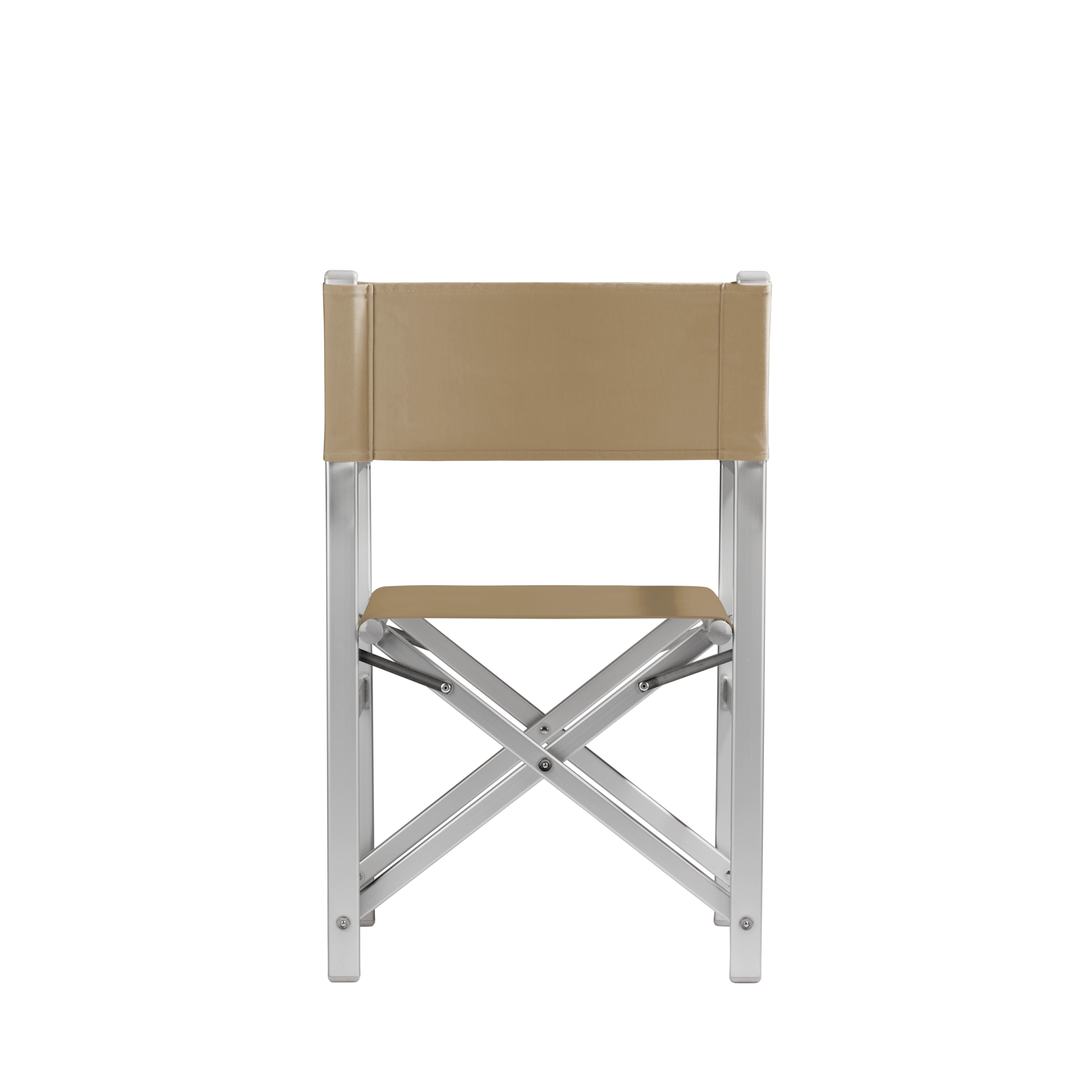 Regiestuhl Stanley aus silbernem Aluminium mit Bezug in grau-beige, Rückansicht
#Alu | Set (Farbe)_grau-beige