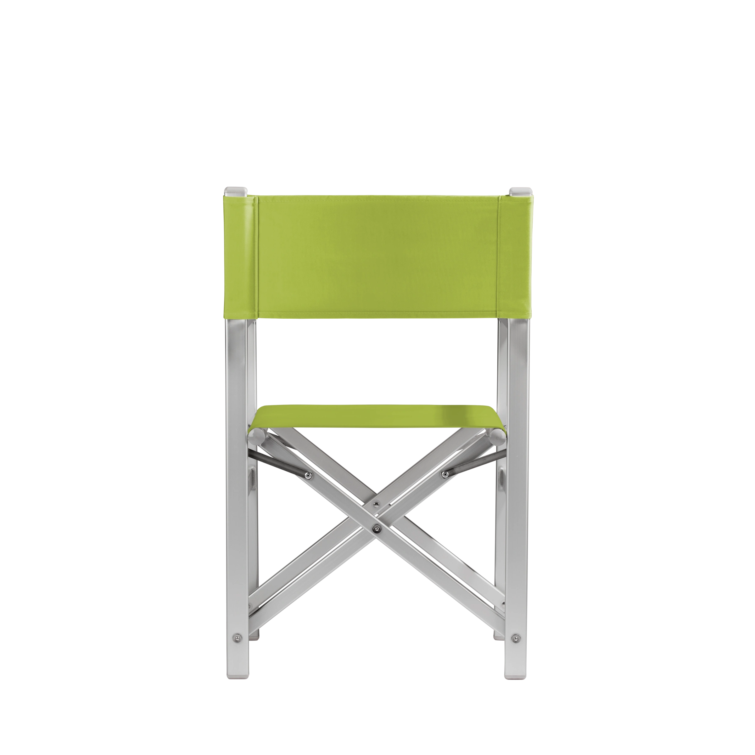 Regiestuhl Stanley aus silbernem Aluminium mit hellgrünem Bezug, Rückansicht
#Alu | Set (Farbe)_hellgrün