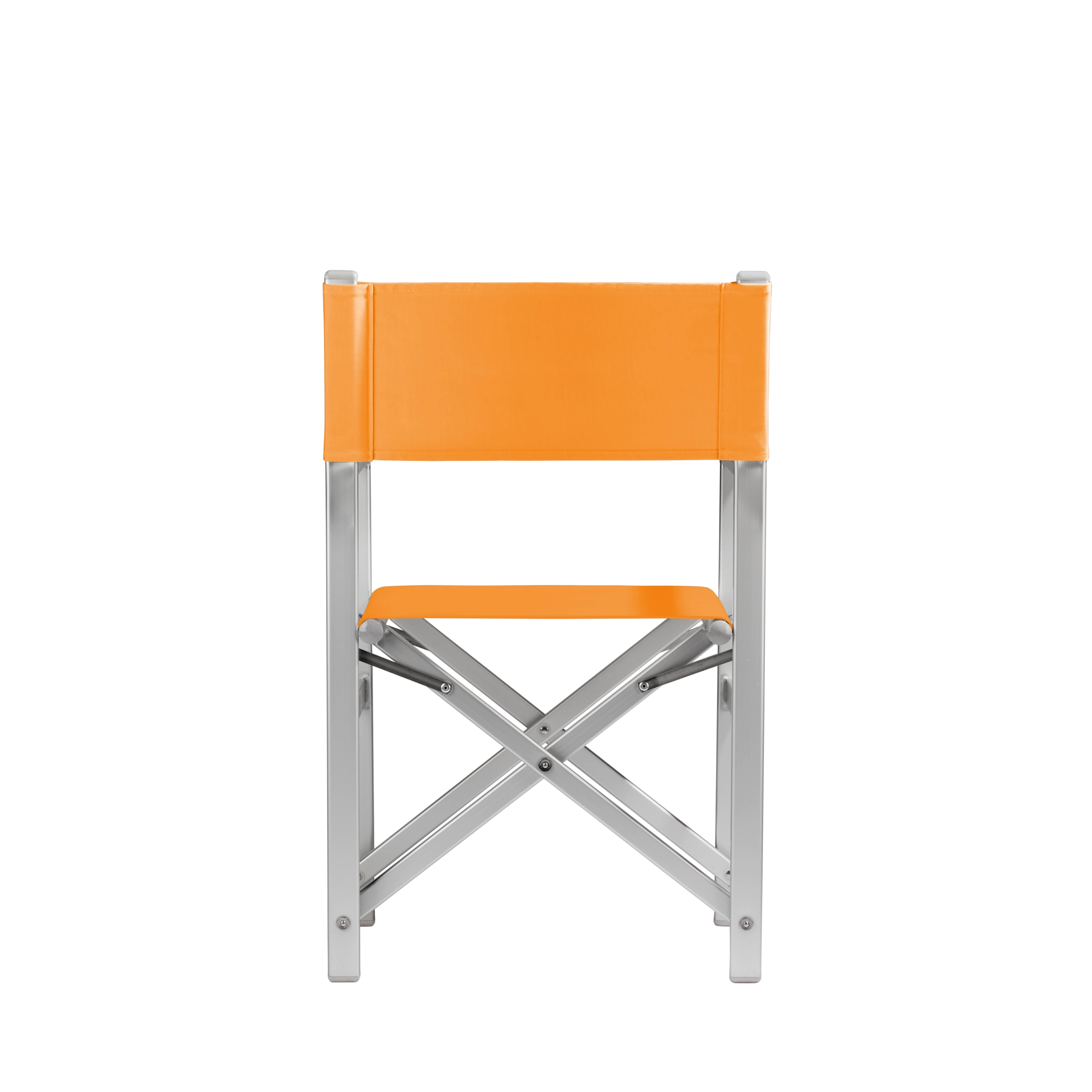 Regiestuhl Stanley aus silbernem Aluminium mit Bezug in mandarine, Rückansicht
#Alu | Set (Farbe)_mandarine
