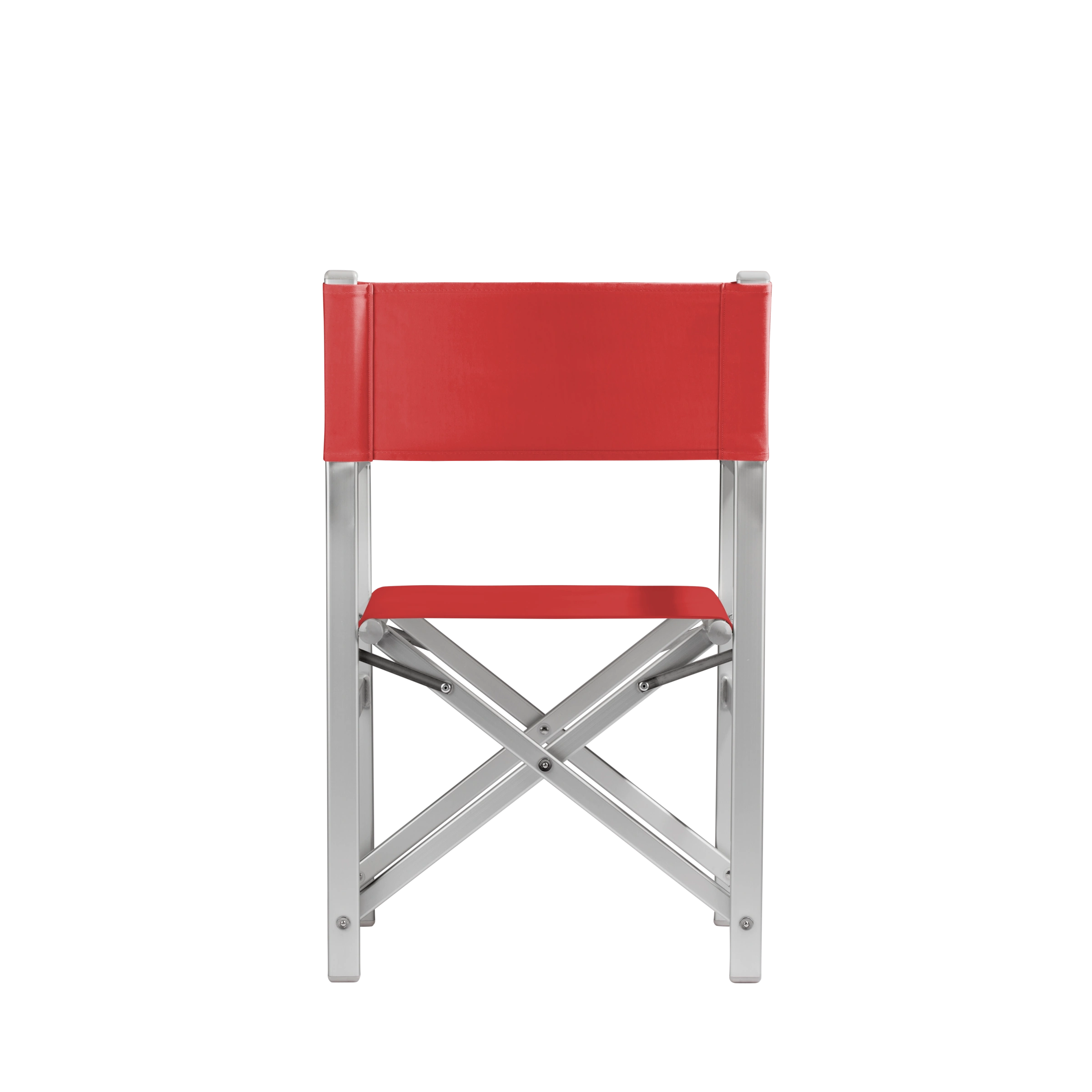 Regiestuhl Stanley aus silbernem Aluminium mit Bezug in rivarot, Rückansicht
#Alu | Set (Farbe)_rivarot