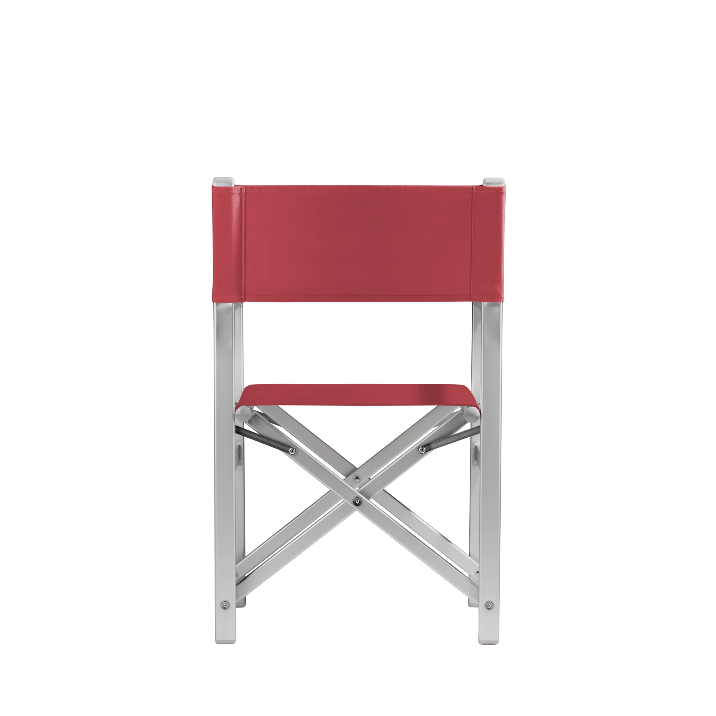 Regiestuhl Stanley aus silbernem Aluminium mit rotem Bezug, Rückansicht
#Alu | Set (Farbe)_rot