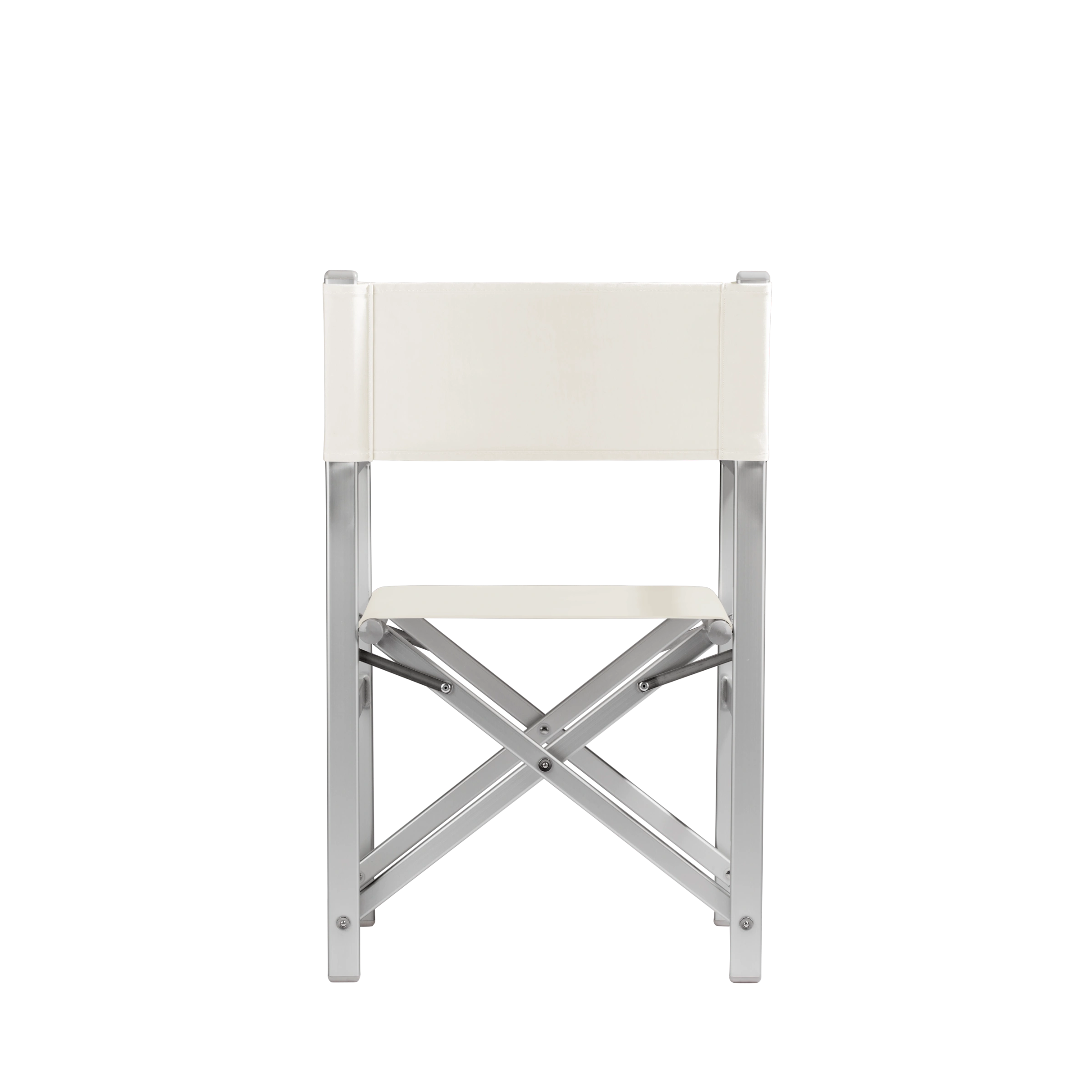 Regiestuhl Stanley aus silbernem Aluminium mit weißem Bezug, Rückansicht
#Alu | Set (Farbe)_weiß