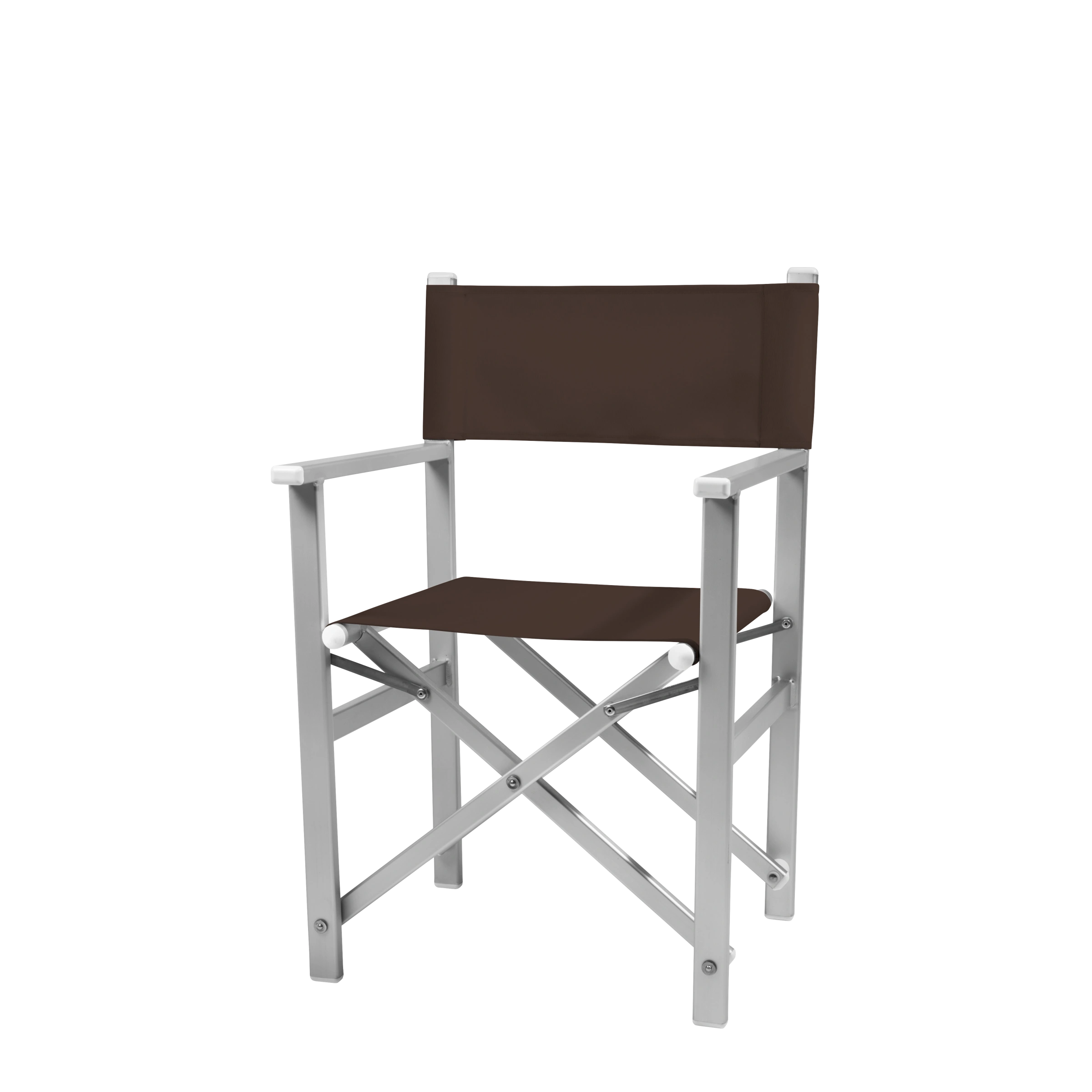 Regiestuhl Stanley aus silbernem Aluminium mit Bezug in caffé, Seitenansicht
#Alu | Set (Farbe)_caffé