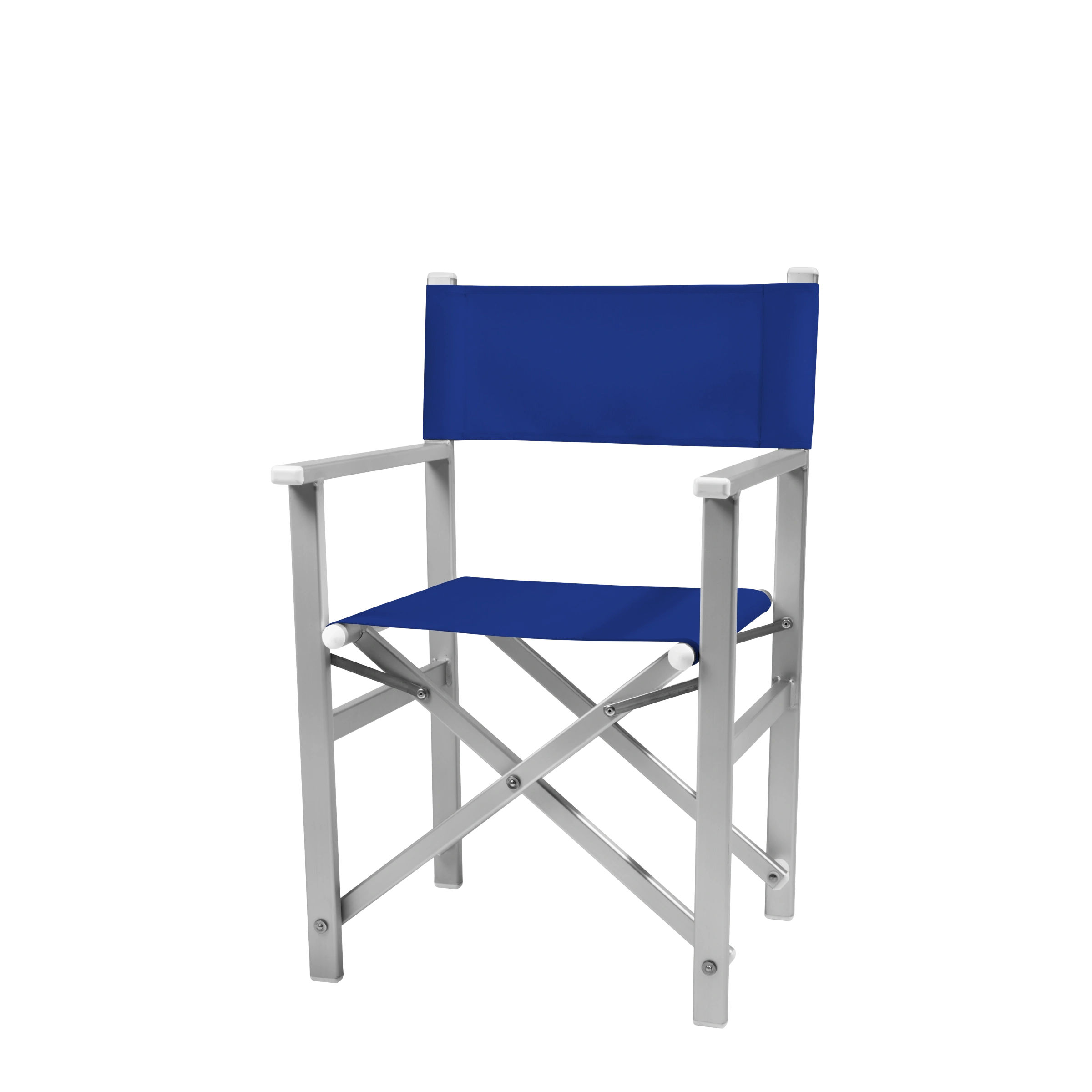 Regiestuhl Stanley aus silbernem Aluminium mit dunkelblauem Bezug, Seitenansicht
#Alu | Set (Farbe)_dunkelblau