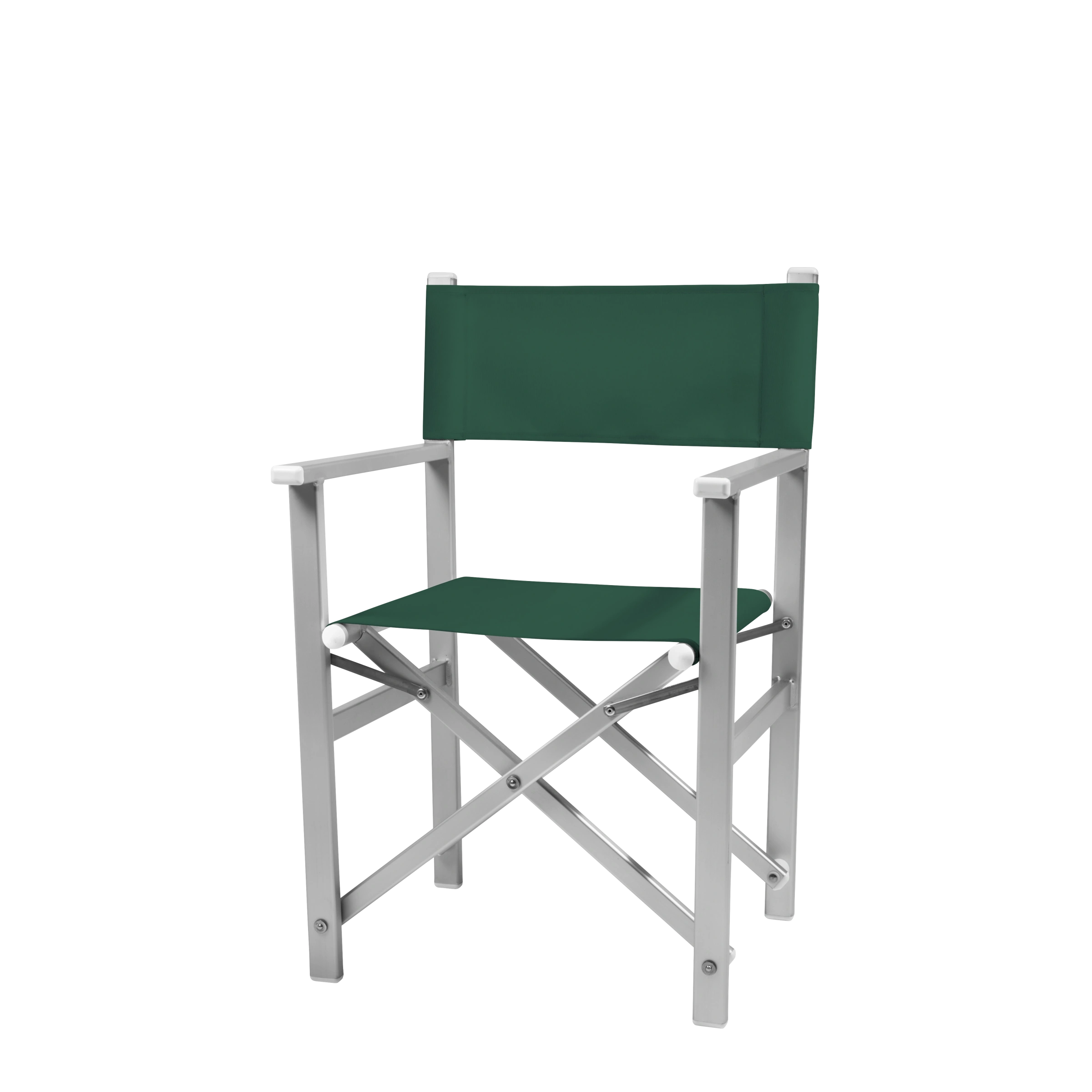 Regiestuhl Stanley aus silbernem Aluminium mit dunkelgrünem Bezug, Seitenansicht
#Alu | Set (Farbe)_dunkelgrün