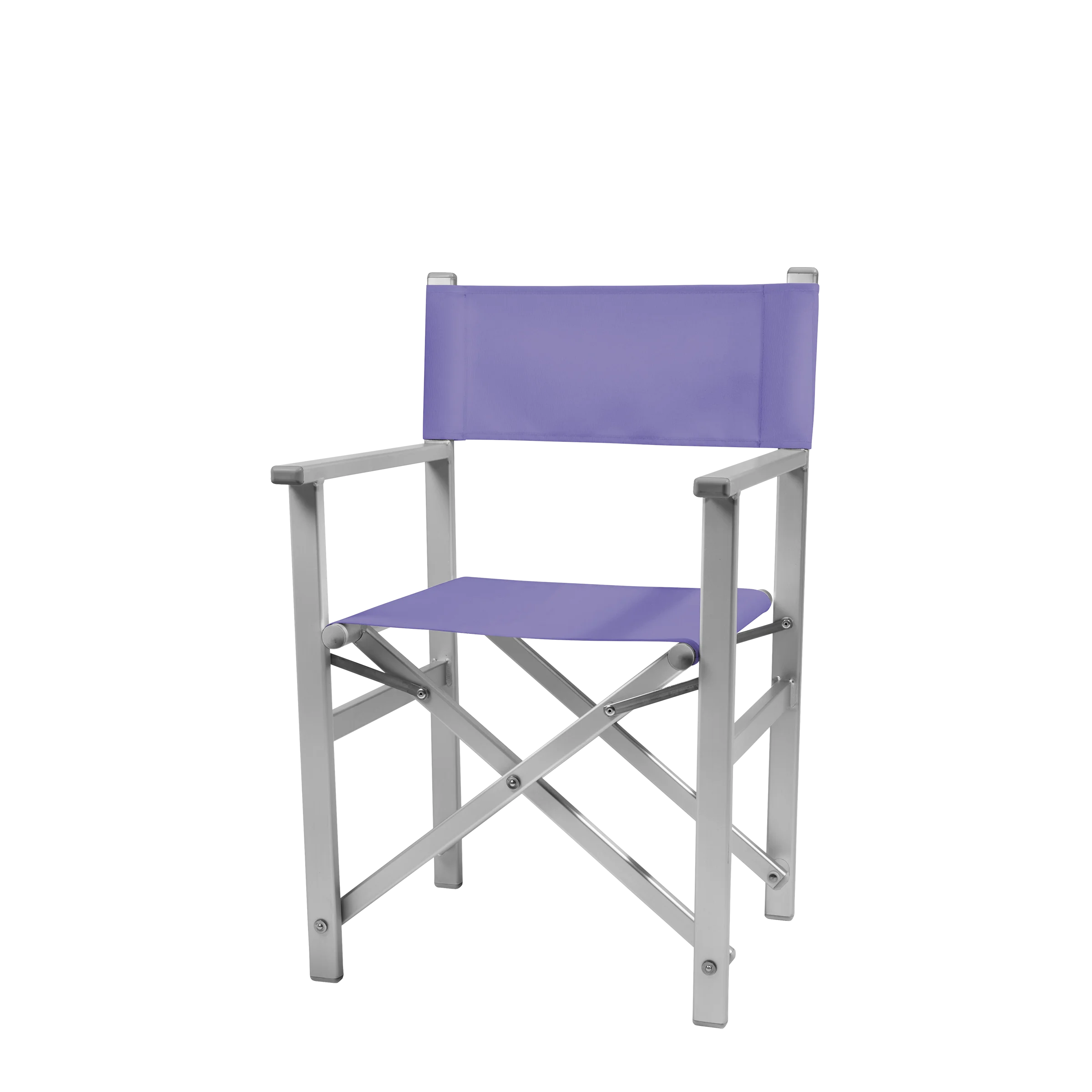 Regiestuhl Stanley aus silbernem Aluminium mit Bezug in flieder, Seitenansicht
#Alu | Set (Farbe)_flieder