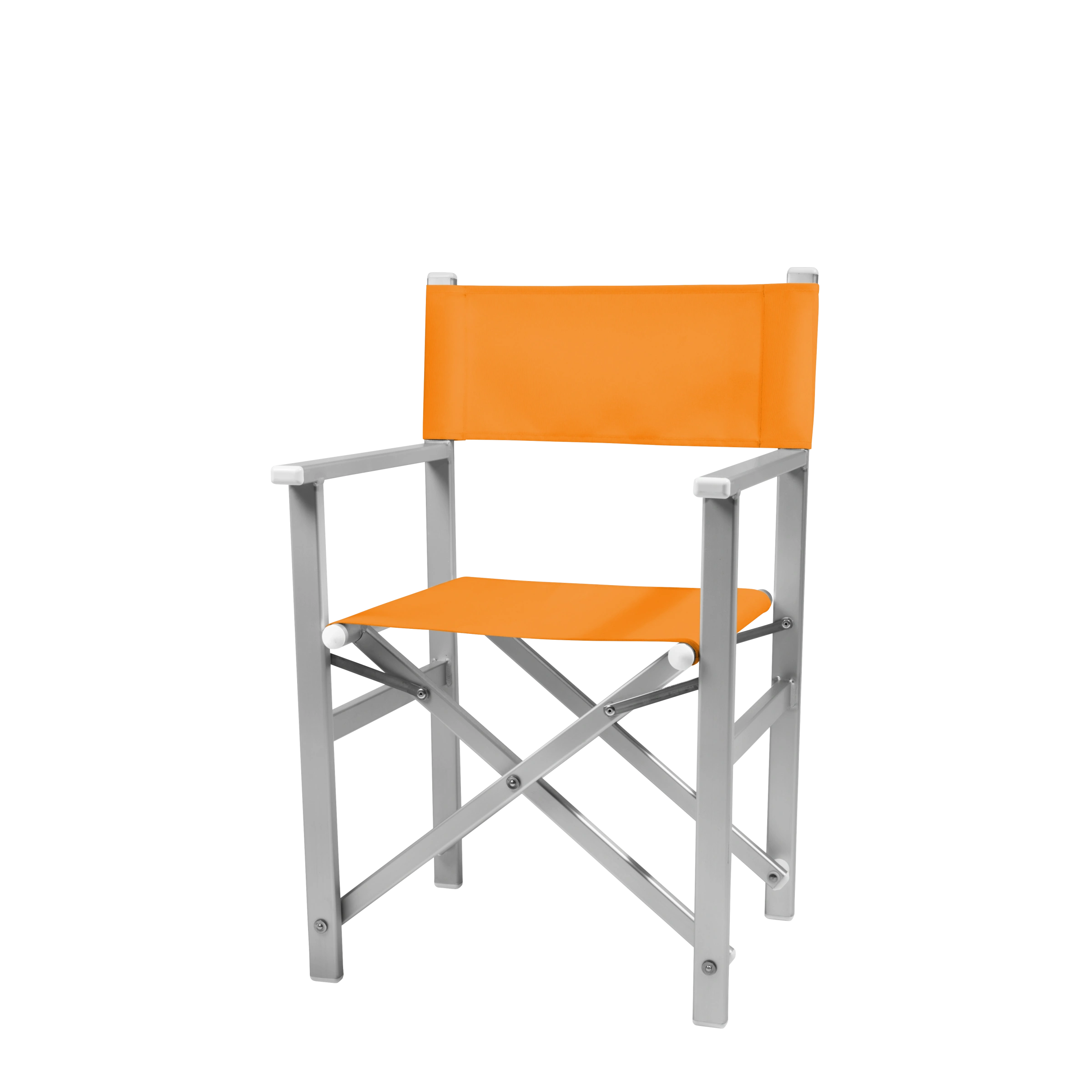 Regiestuhl Stanley aus silbernem Aluminium mit Bezug in mandarine, Seitenansicht
#Alu | Set (Farbe)_mandarine