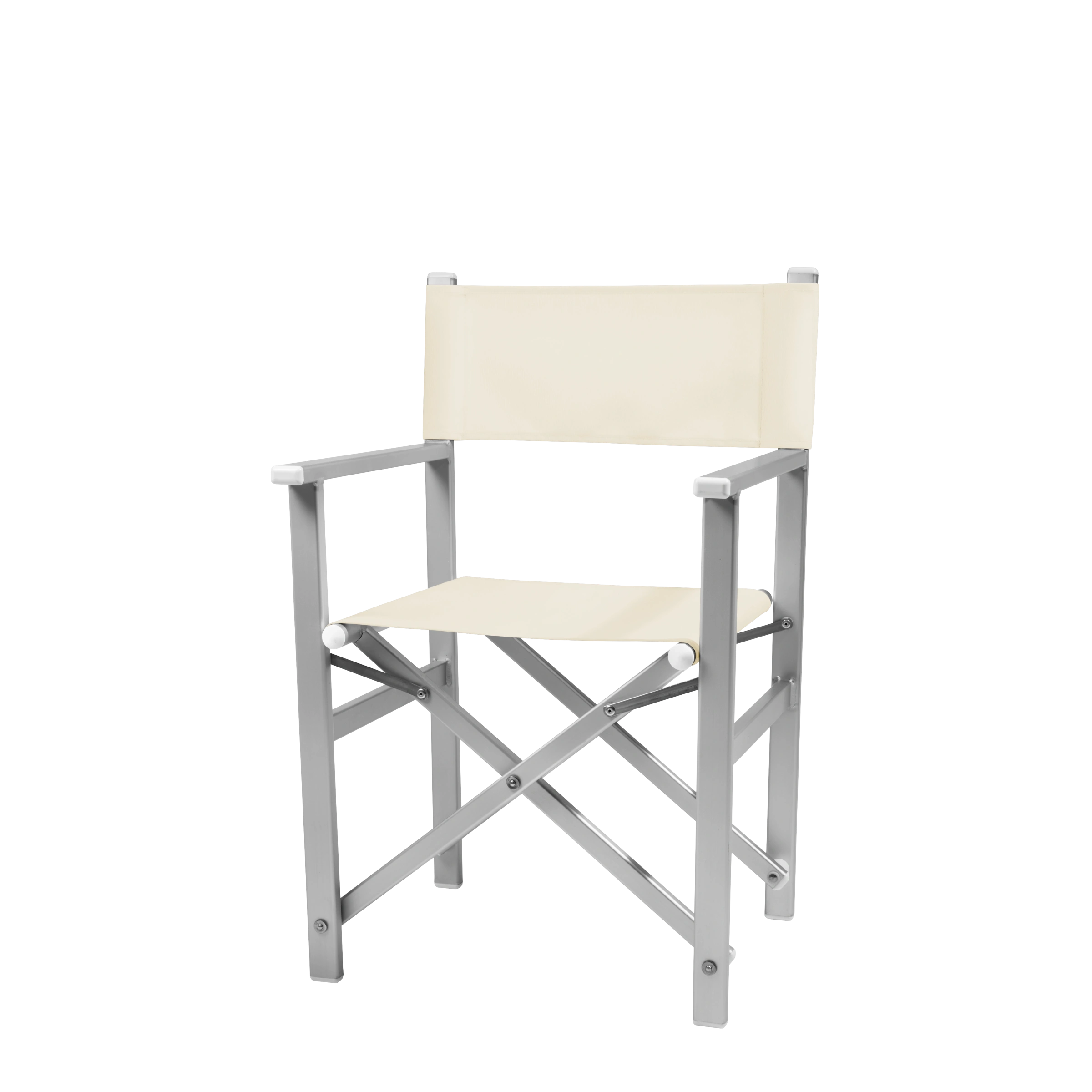 Regiestuhl Stanley aus silbernem Aluminium mit naturfarbenem Bezug, Seitenansicht
#Alu | Set (Farbe)_natur