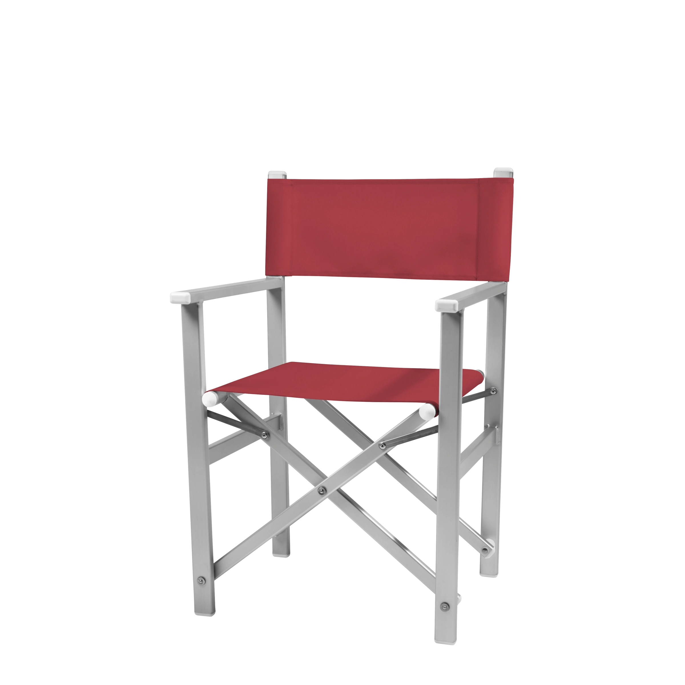 Regiestuhl Stanley aus silbernem Aluminium mit rotem Bezug, Seitenansicht
#Alu | Set (Farbe)_rot