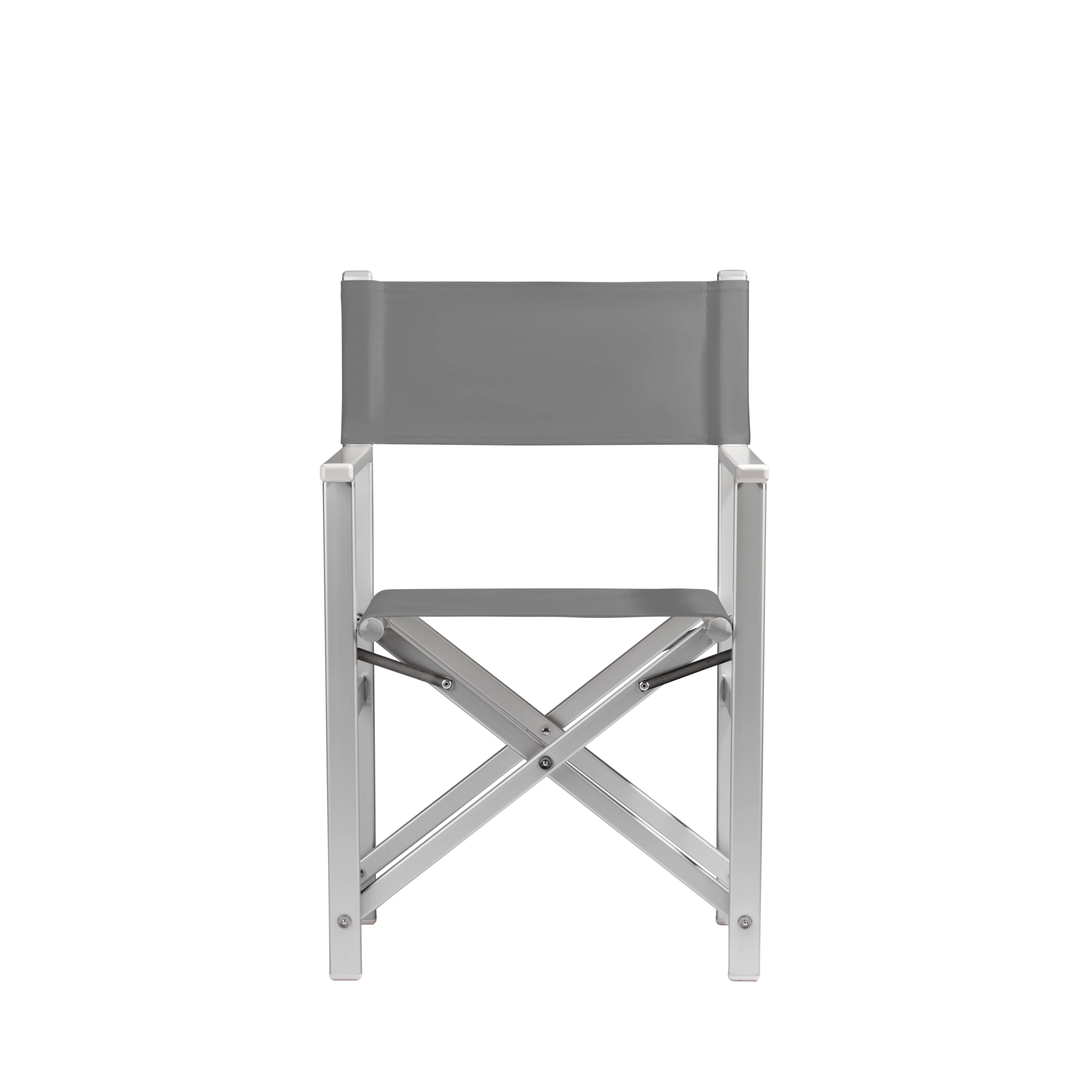 Regiestuhl Stanley aus silbernem Aluminium mit anthrazitem Bezug, Frontalansicht
#Alu | Set (Farbe)_anthrazit