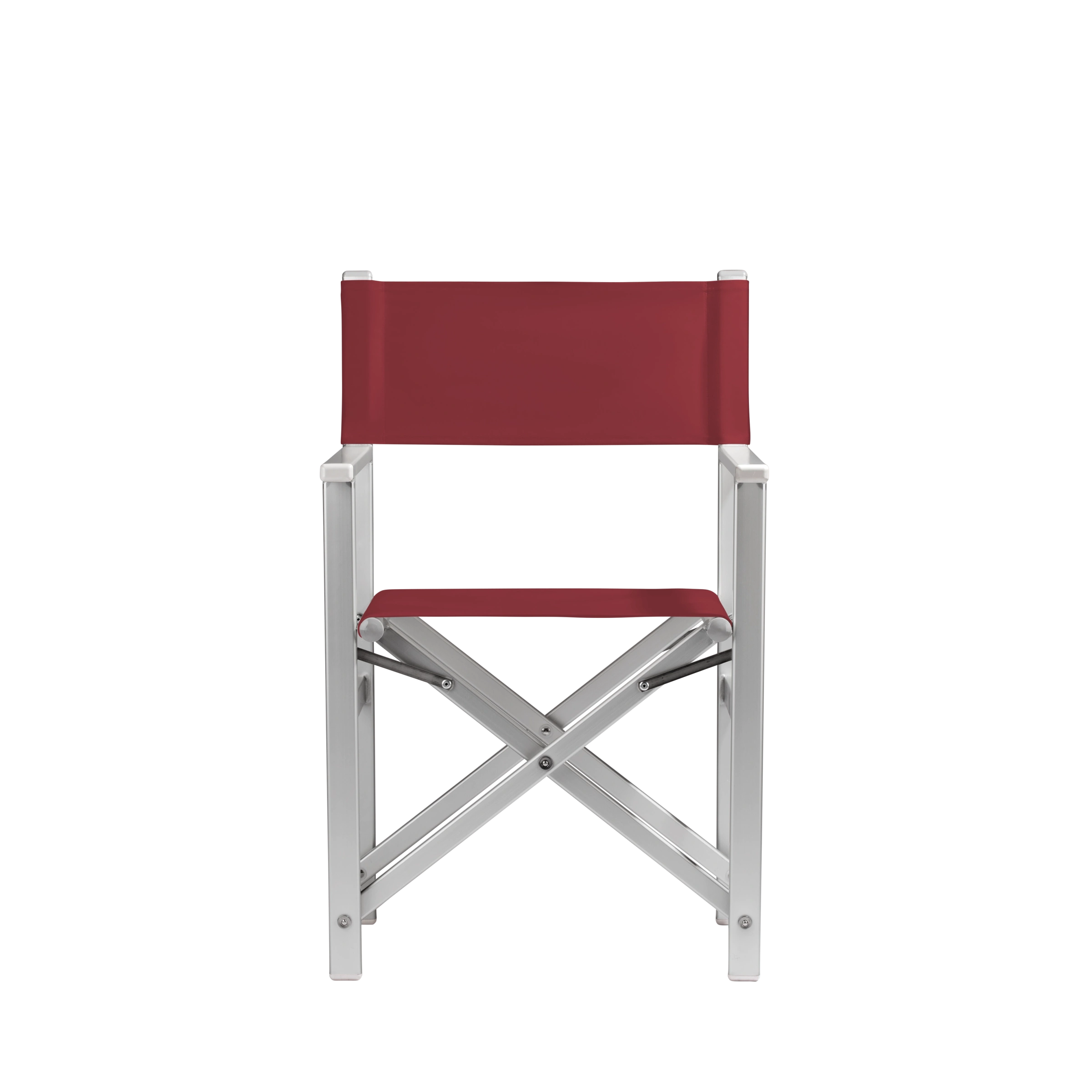 Regiestuhl Stanley aus silbernem Aluminium mit Bezug in bordeaux, Frontalansicht
#Alu | Set (Farbe)_bordeaux