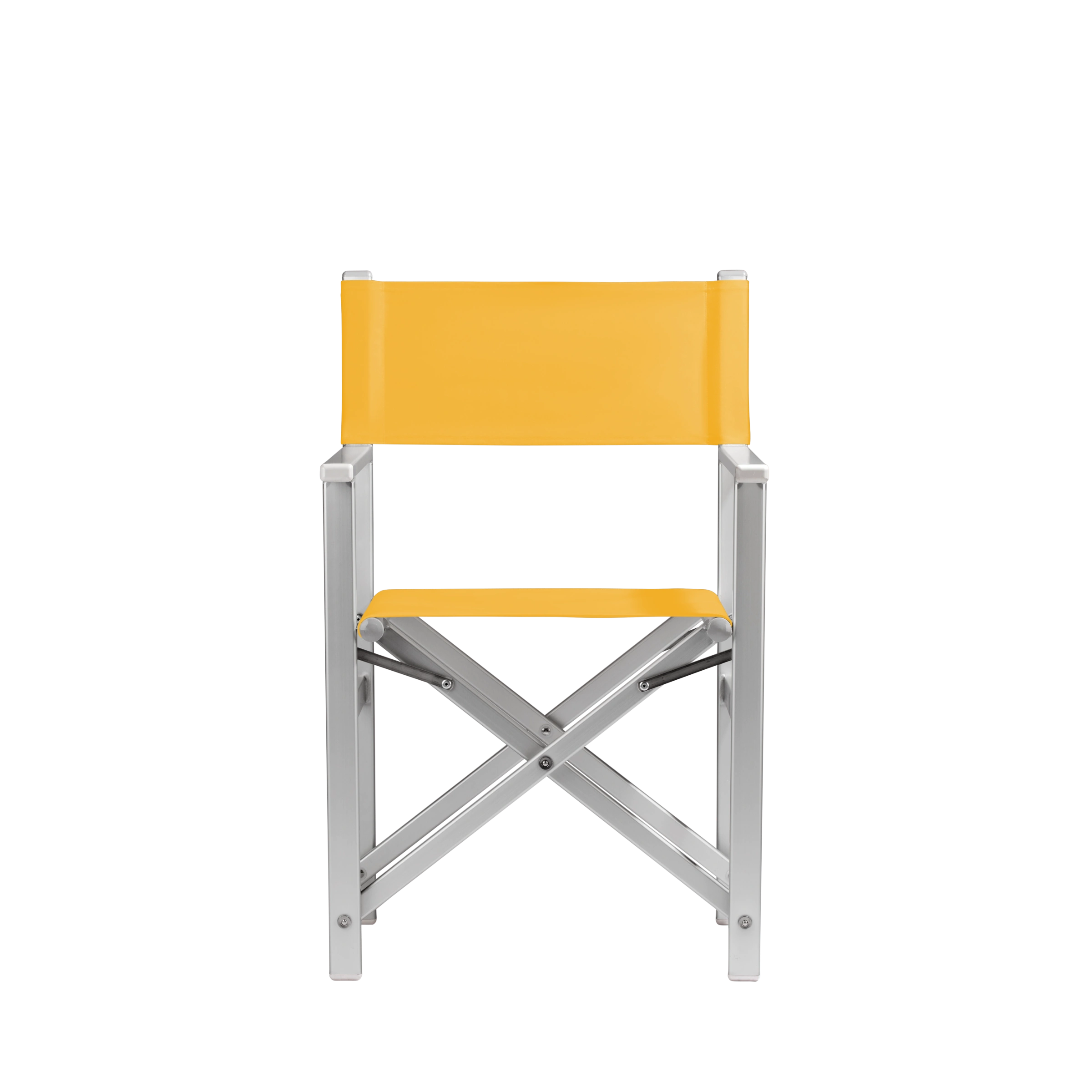 Regiestuhl Stanley aus silbernem Aluminium mit gelbem Bezug, Frontalansicht
#Alu | Set (Farbe)_gelb