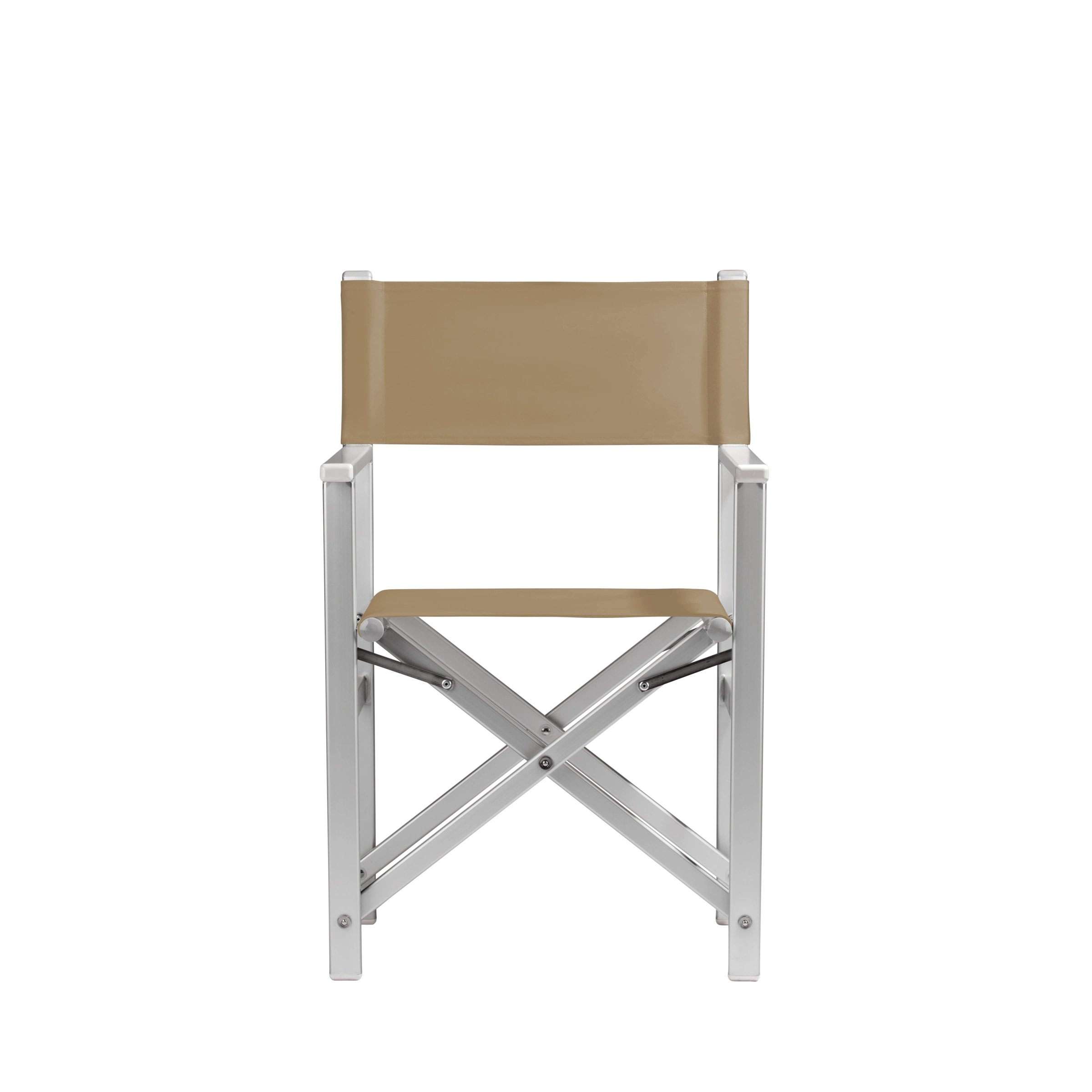 Regiestuhl Stanley aus silbernem Aluminium mit Bezug in grau-beige, Frontalansicht
#Alu | Set (Farbe)_grau-beige