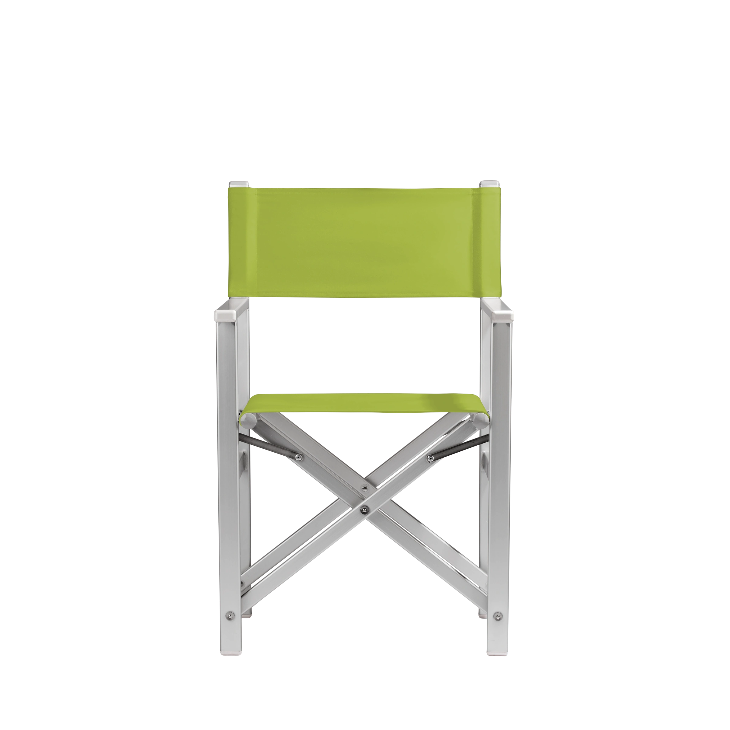 Regiestuhl Stanley aus silbernem Aluminium mit hellgrünem Bezug, Frontalansicht
#Alu | Set (Farbe)_hellgrün