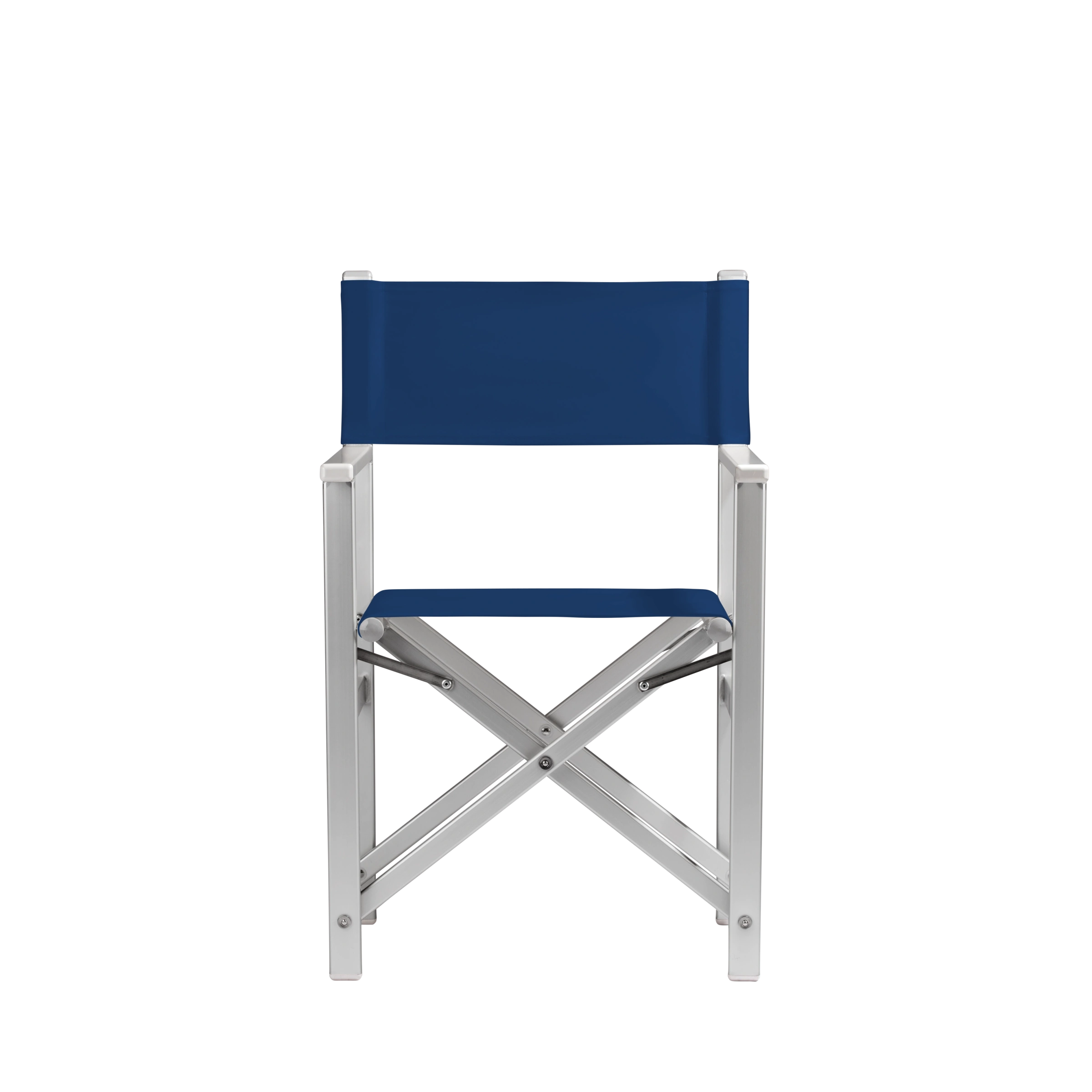 Regiestuhl Stanley aus silbernem Aluminium mit Bezug in marine, Frontalansicht
#Alu | Set (Farbe)_marine