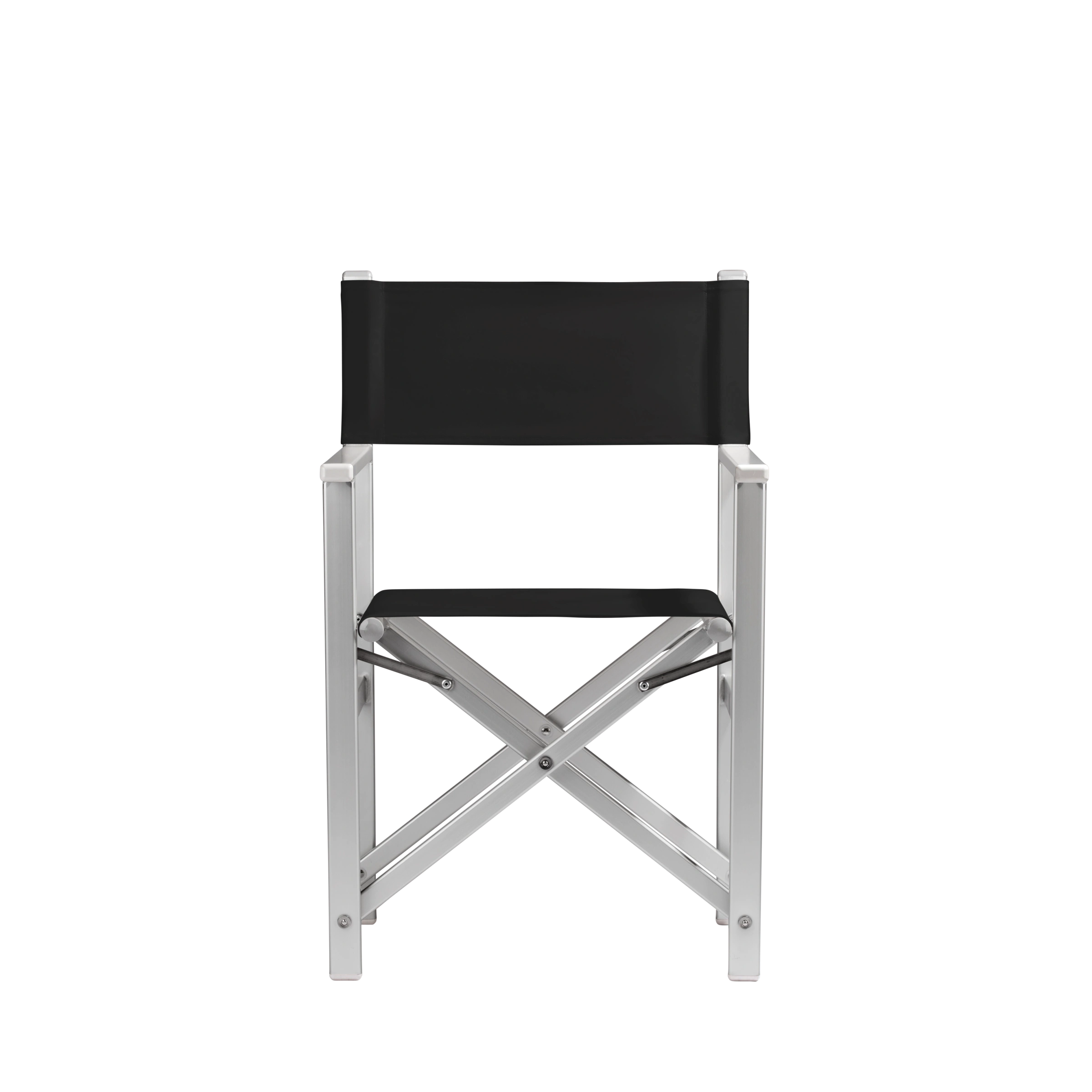 Regiestuhl Stanley aus silbernem Aluminium mit schwarzem Bezug, Frontalansicht
#Alu | Set (Farbe)_schwarz