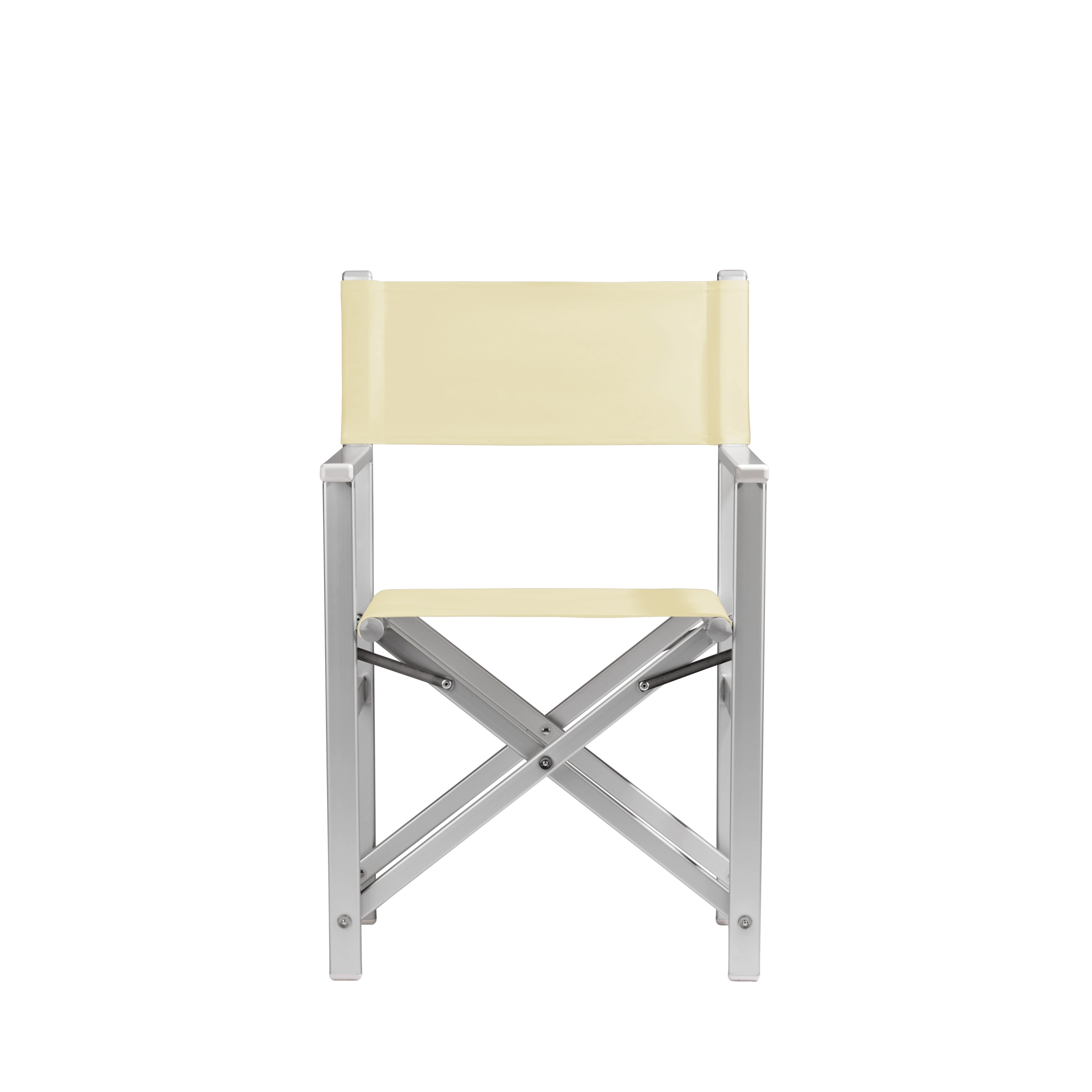 Regiestuhl Stanley aus silbernem Aluminium mit Bezug in vanille, Frontalansicht
#Alu | Set (Farbe)_vanille