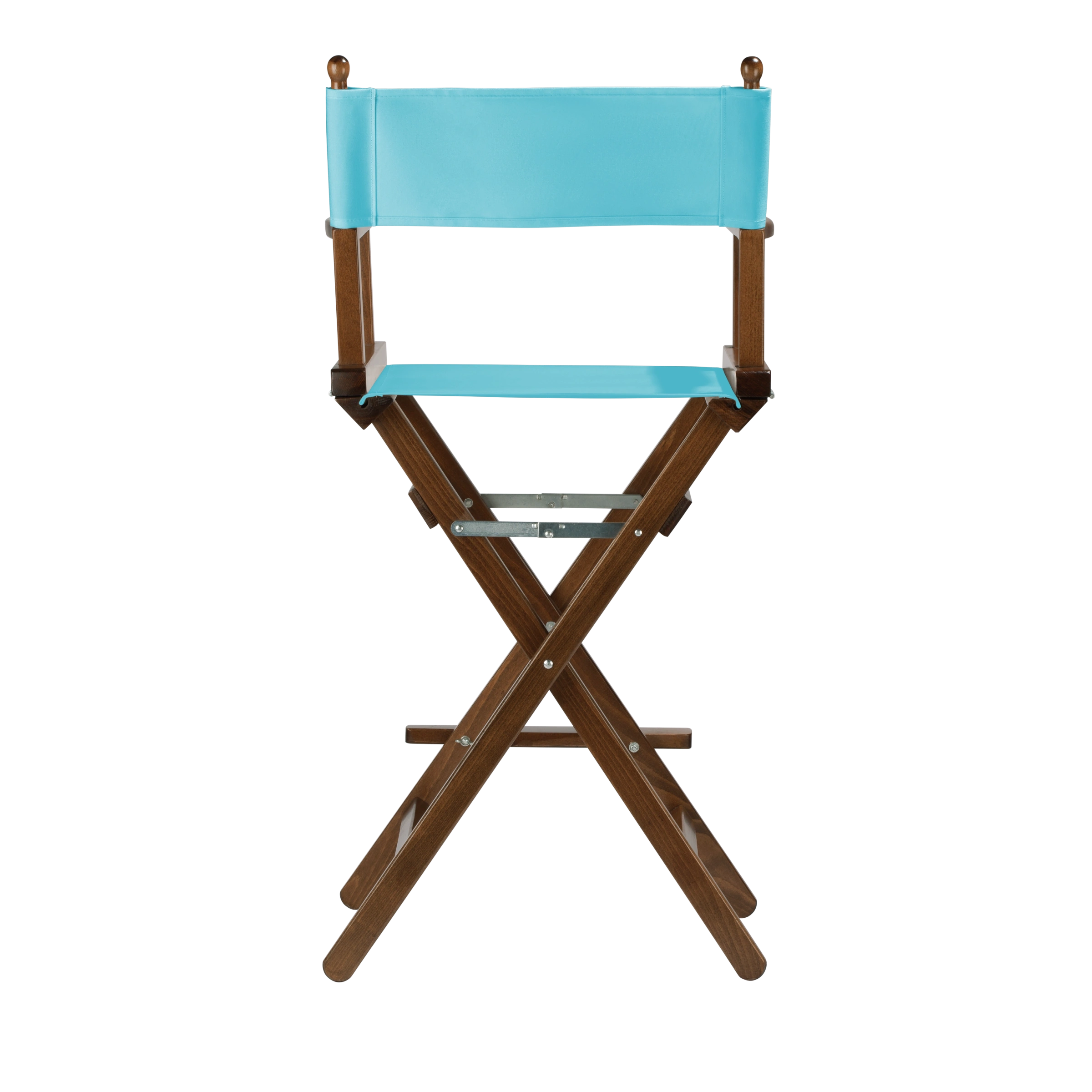 Regiestuhl Steven aus braunem Buchenholz mit hellblauem Bezug, Rückansicht
#Classic | Set (Farbe)_hellblau