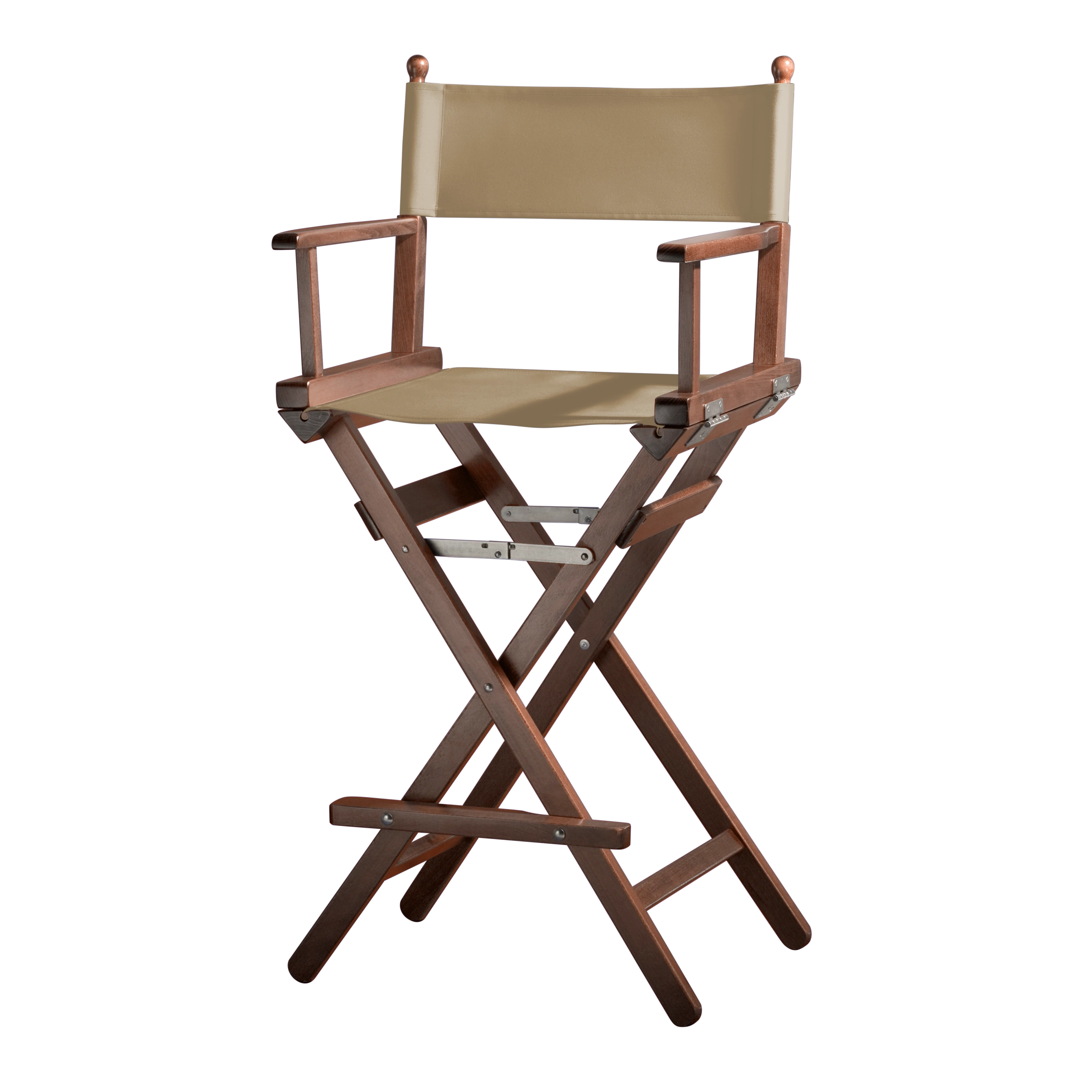 Regiestuhl Steven aus braunem Buchenholz mit Bezug in grau-beige, Seitenansicht
#Classic | Set (Farbe)_grau-beige