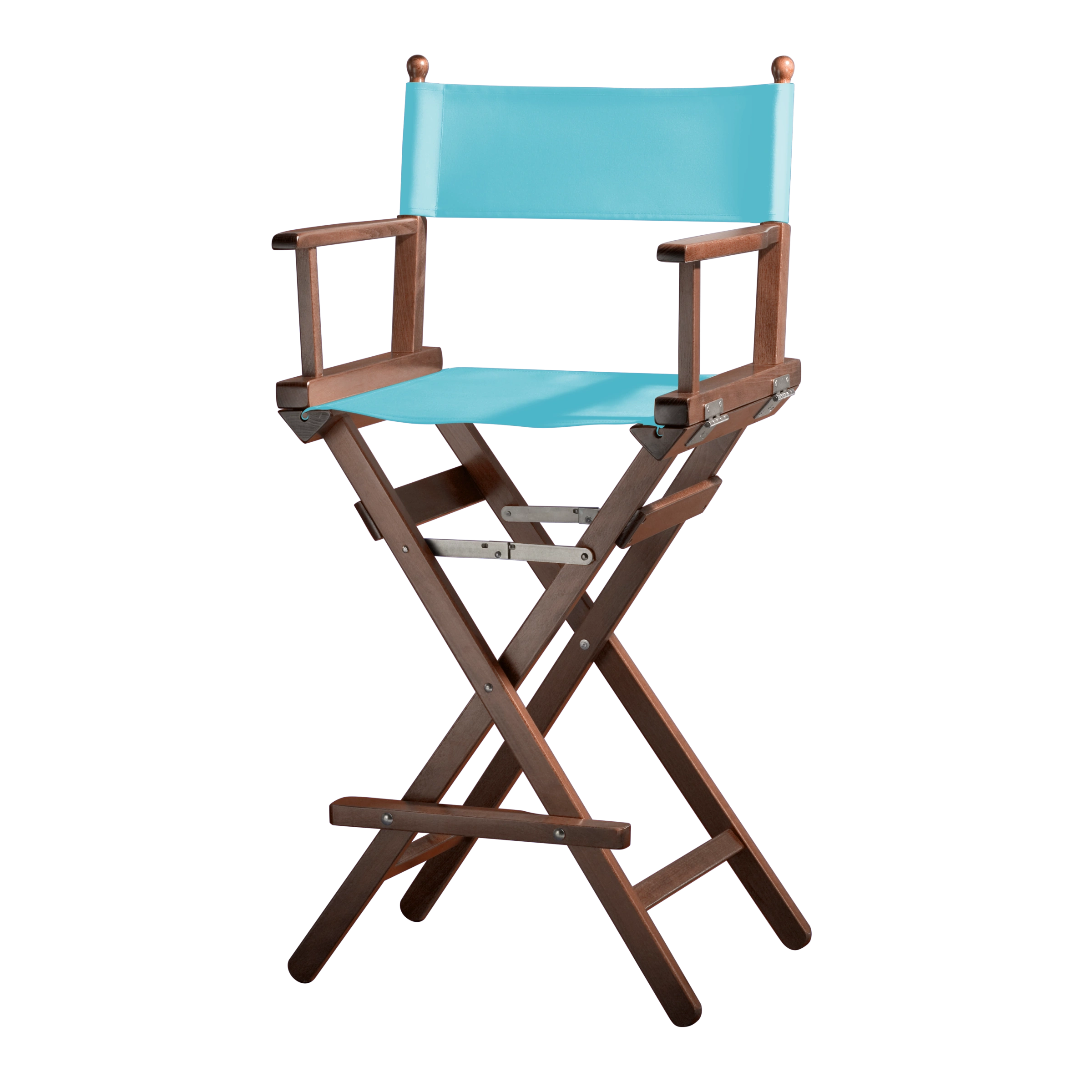 Regiestuhl Steven aus braunem Buchenholz mit hellblauem Bezug, Seitenansicht
#Classic | Set (Farbe)_hellblau