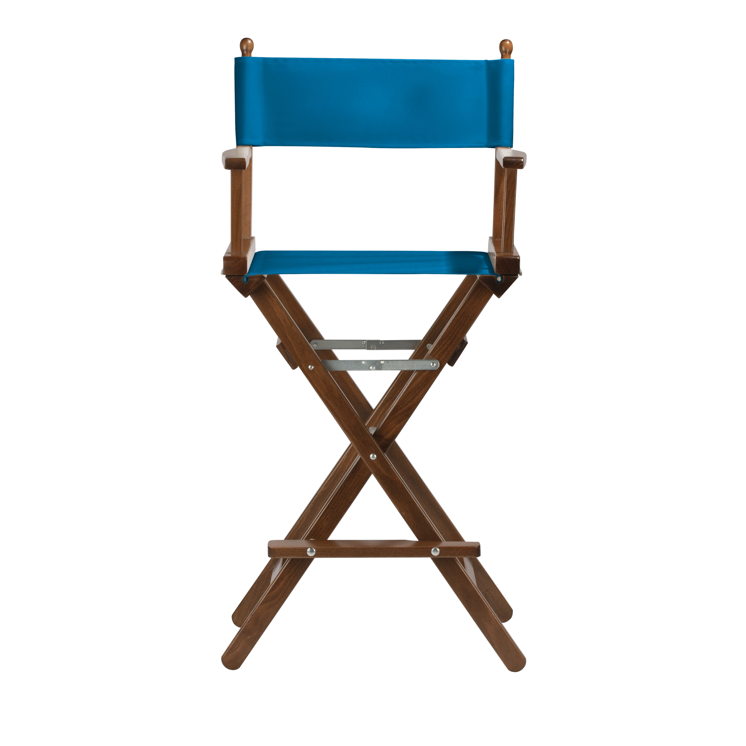 Regiestuhl Steven aus braunem Buchenholz mit blauem Bezug, Frontalansicht
#Classic | Set (Farbe)_blau