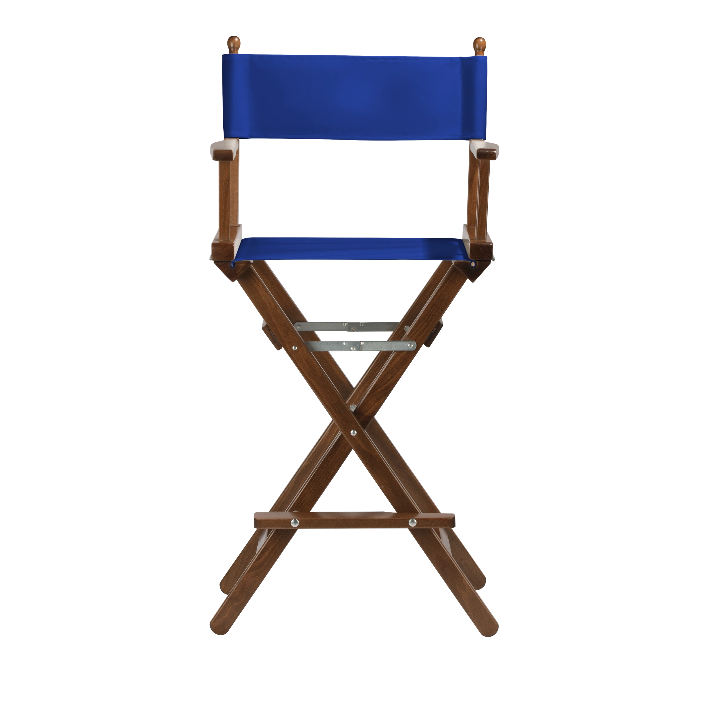 Regiestuhl Steven aus braunem Buchenholz mit dunkelblauem Bezug, Frontalansicht
#Classic | Set (Farbe)_dunkelblau