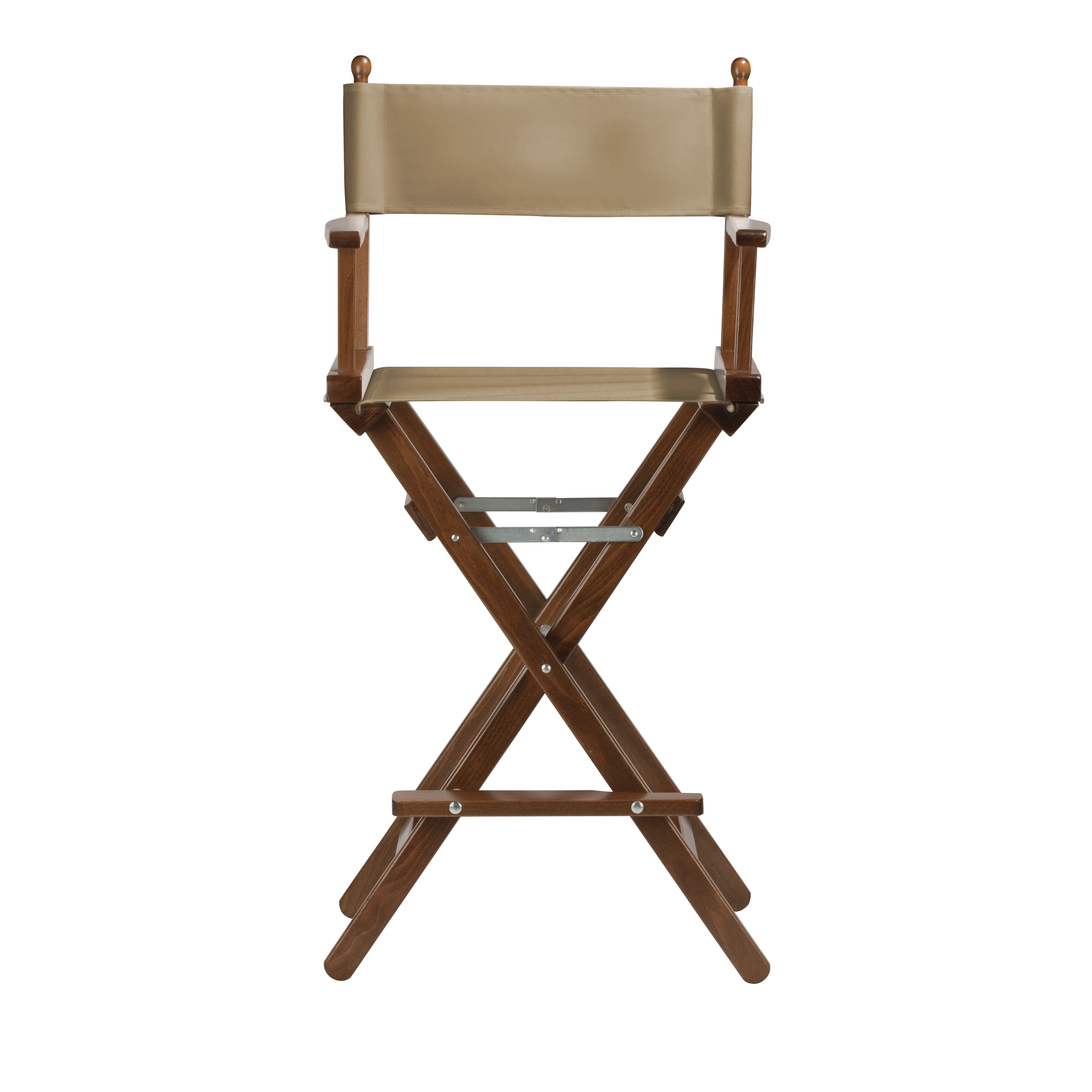 Regiestuhl Steven aus braunem Buchenholz mit Bezug in grau-beige, Frontalansicht
#Classic | Set (Farbe)_grau-beige