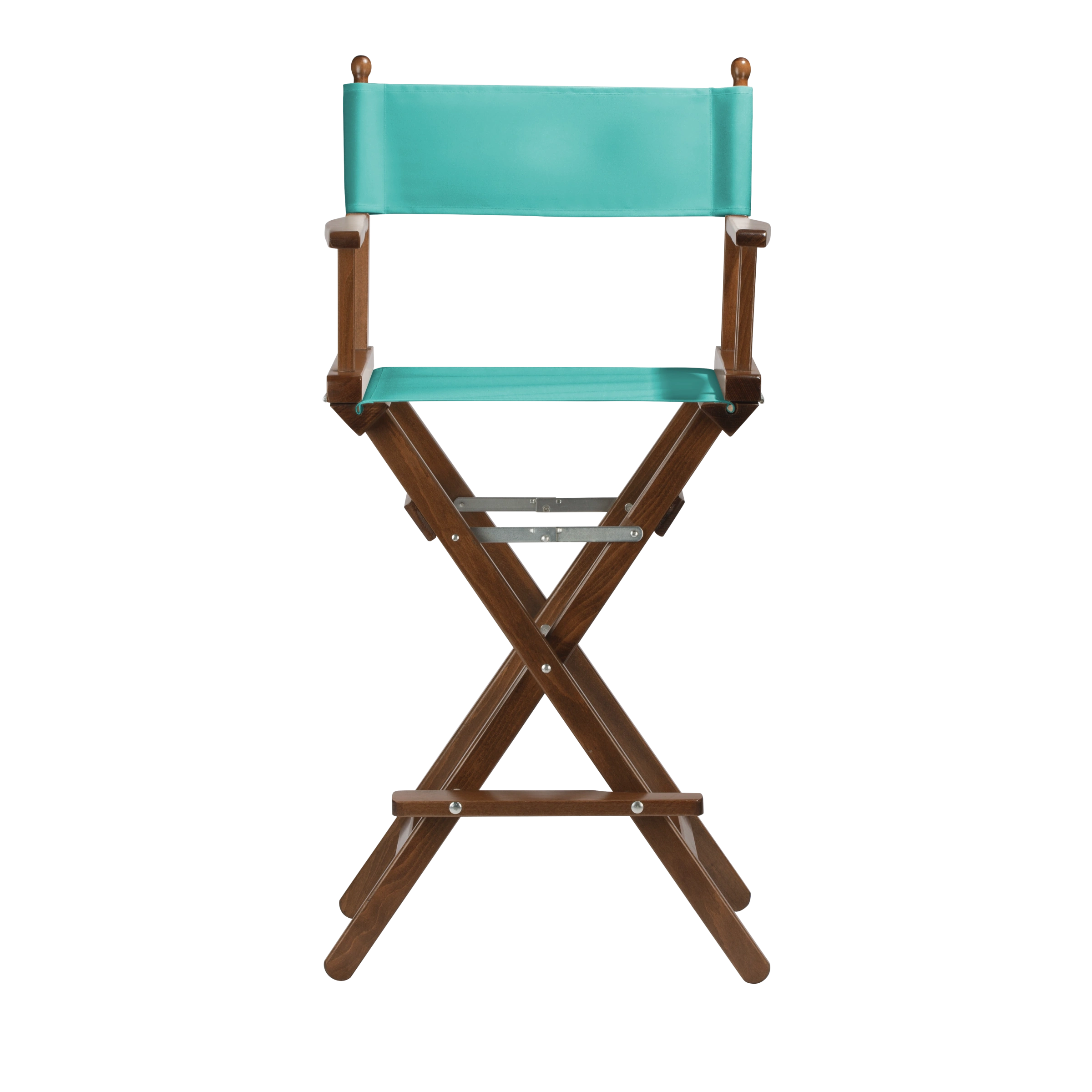 Regiestuhl Steven aus braunem Buchenholz mit türkisem Bezug, Frontalansicht
#Classic | Set (Farbe)_türkis