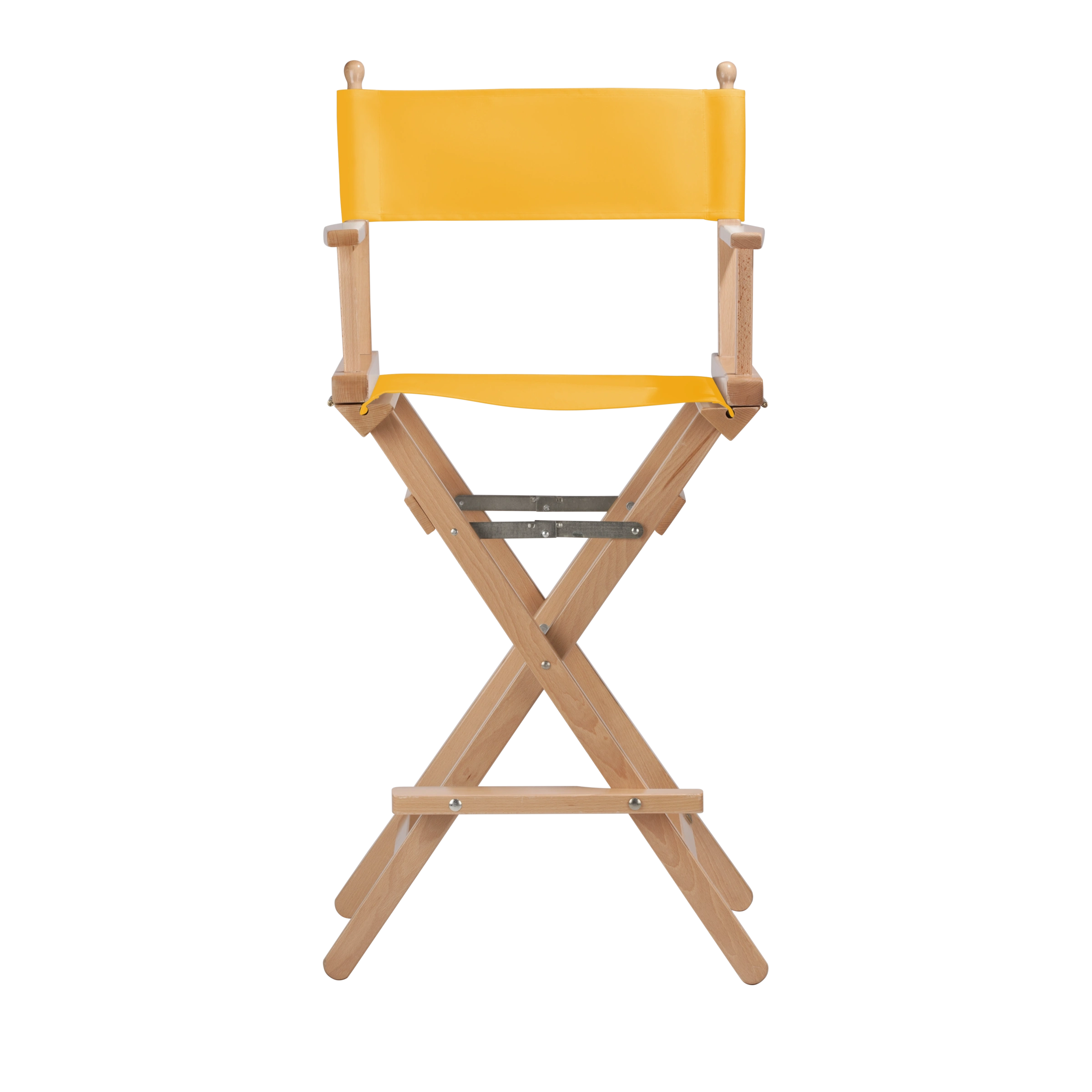 Regiestuhl Steven aus naturfarbenem Buchenholz mit gelbem Bezug, Frontalansicht
#Classic | Set (Farbe)_gelb