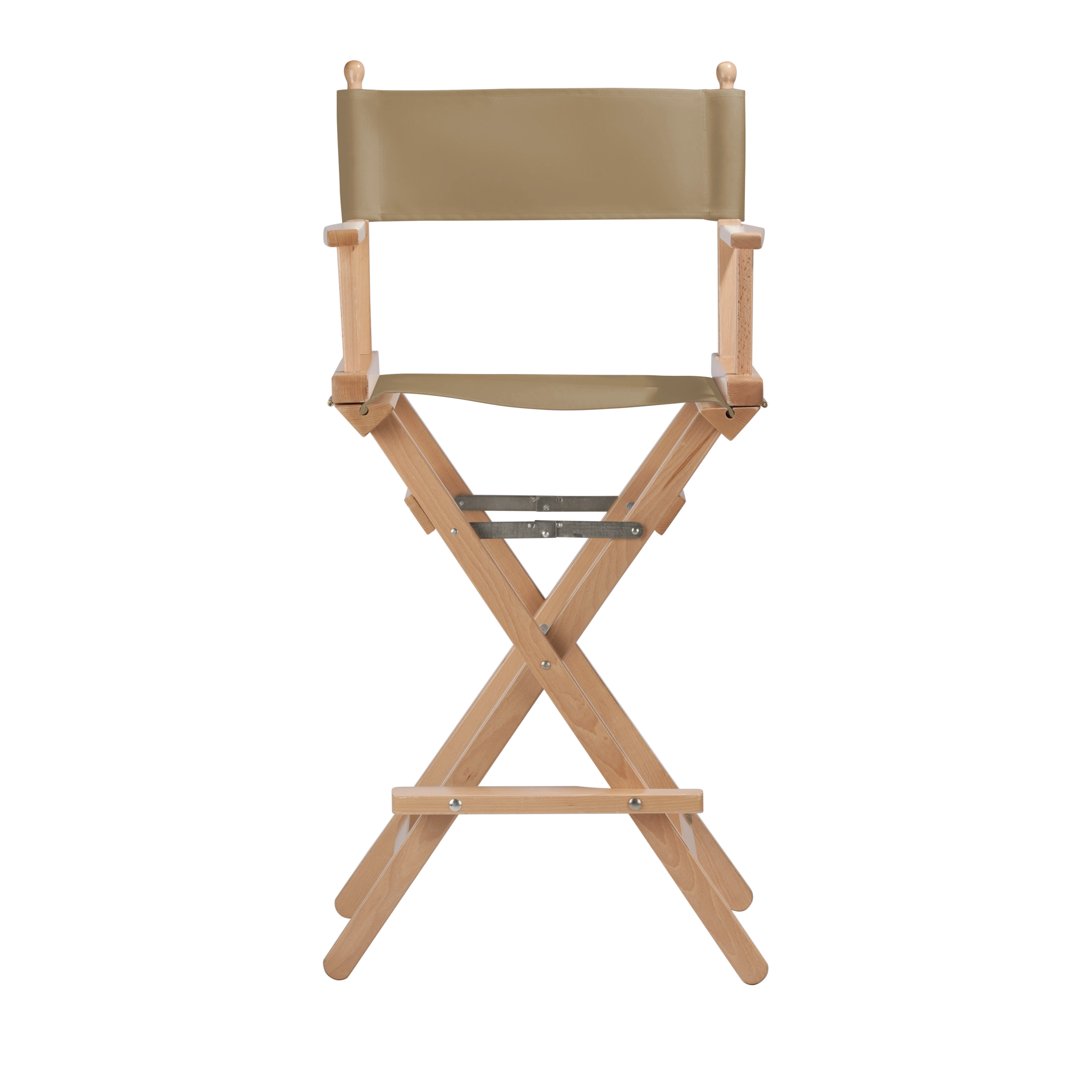 Regiestuhl Steven aus naturfarbenem Buchenholz mit Bezug in grau-beige, Frontalansicht
#Classic | Set (Farbe)_grau-beige