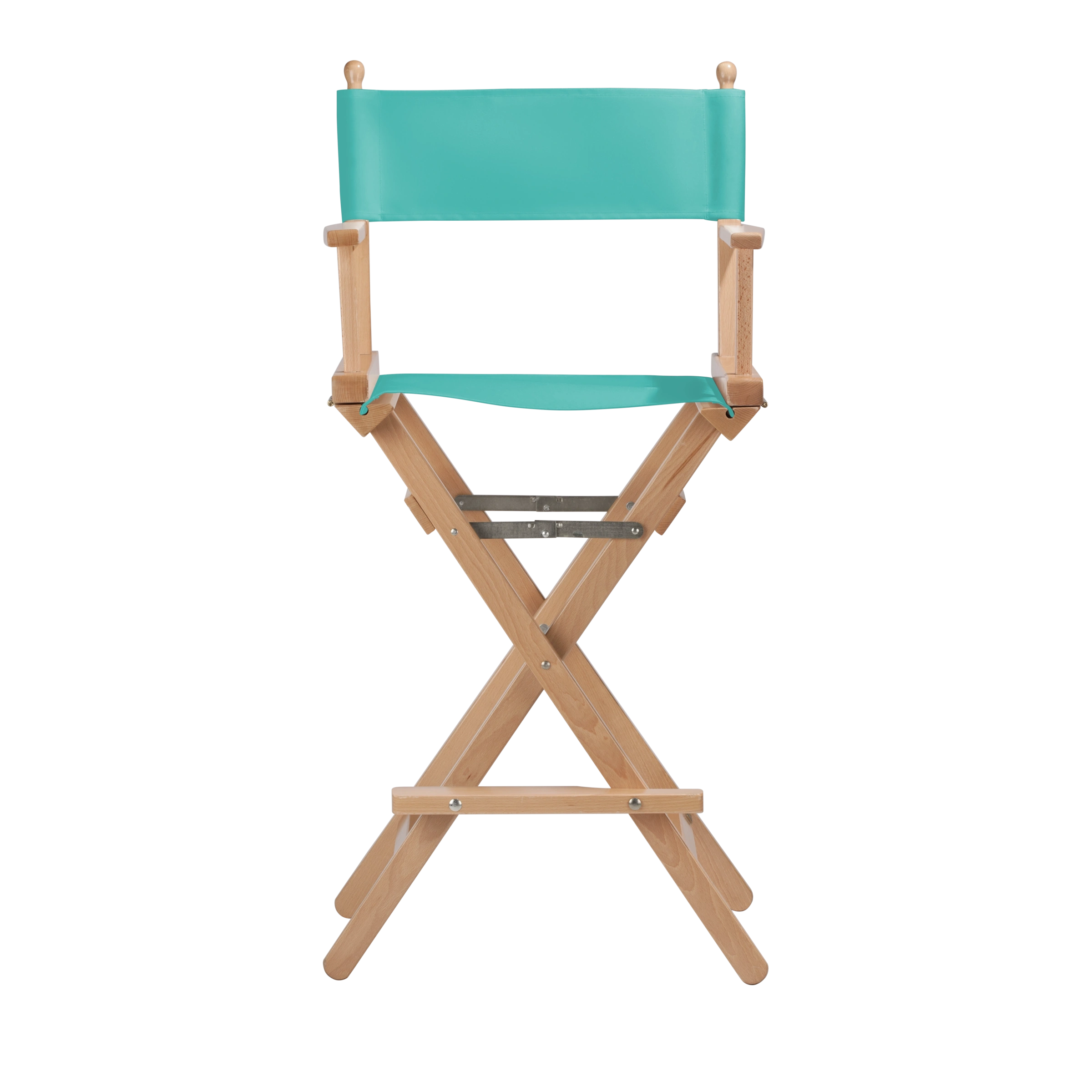 Regiestuhl Steven aus naturfarbenem Buchenholz mit türkisem Bezug, Frontalansicht
#Classic | Set (Farbe)_türkis