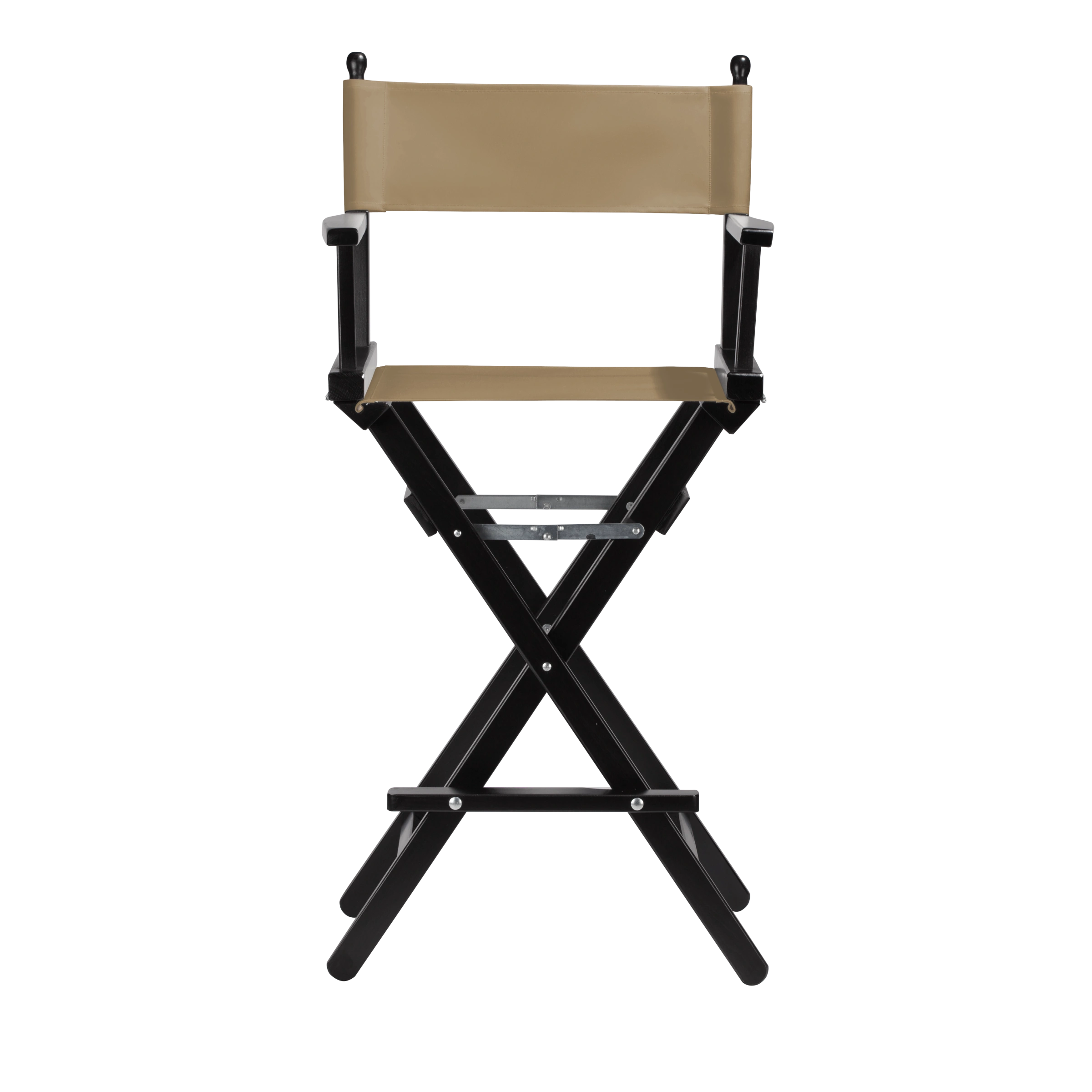 Regiestuhl Steven aus schwarzem Buchenholz mit grau-beigem Bezug, Frontalansicht
#Classic | Set (Farbe)_grau-beige