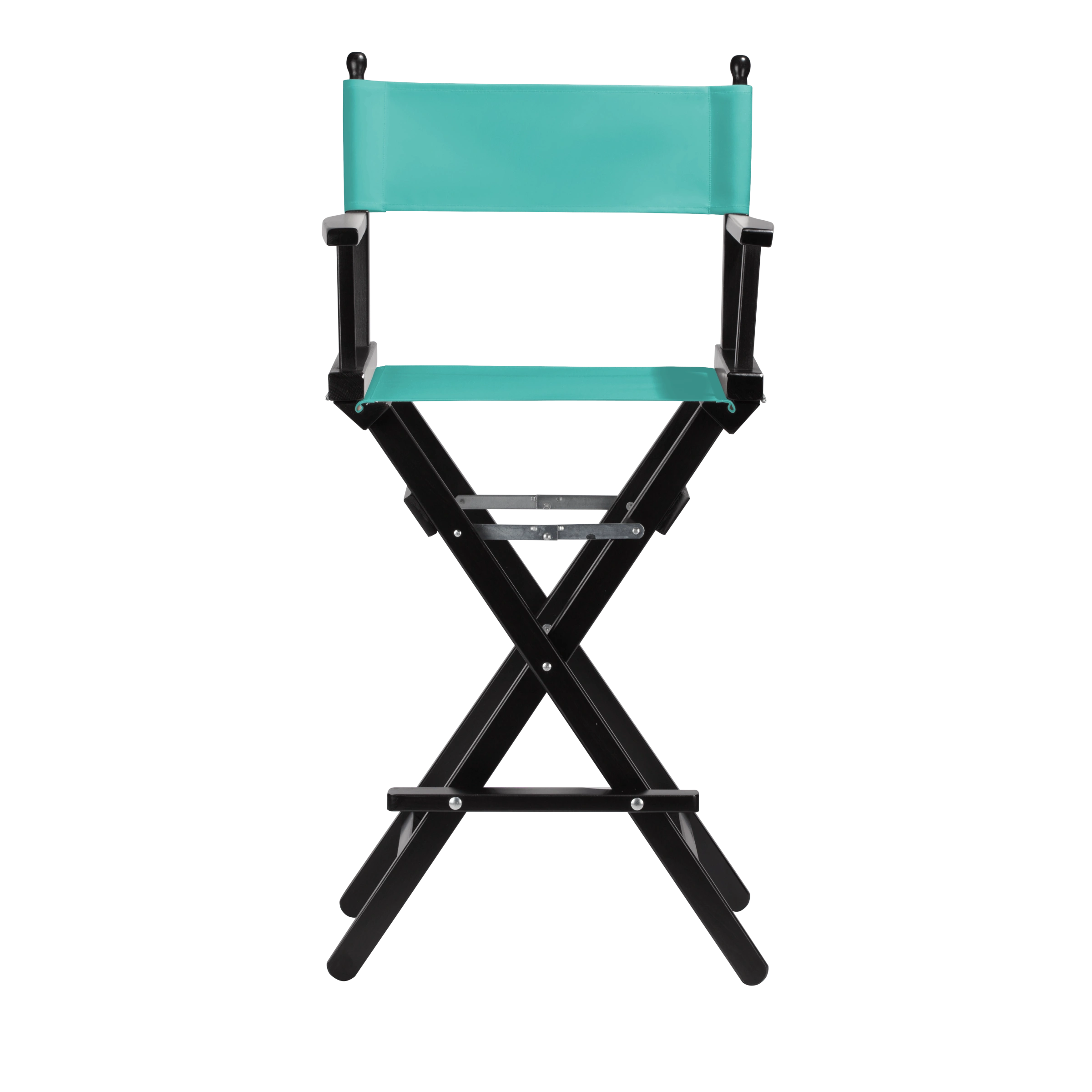 Regiestuhl Steven aus schwarzem Buchenholz mit türkisem Bezug, Frontalansicht
#Classic | Set (Farbe)_türkis