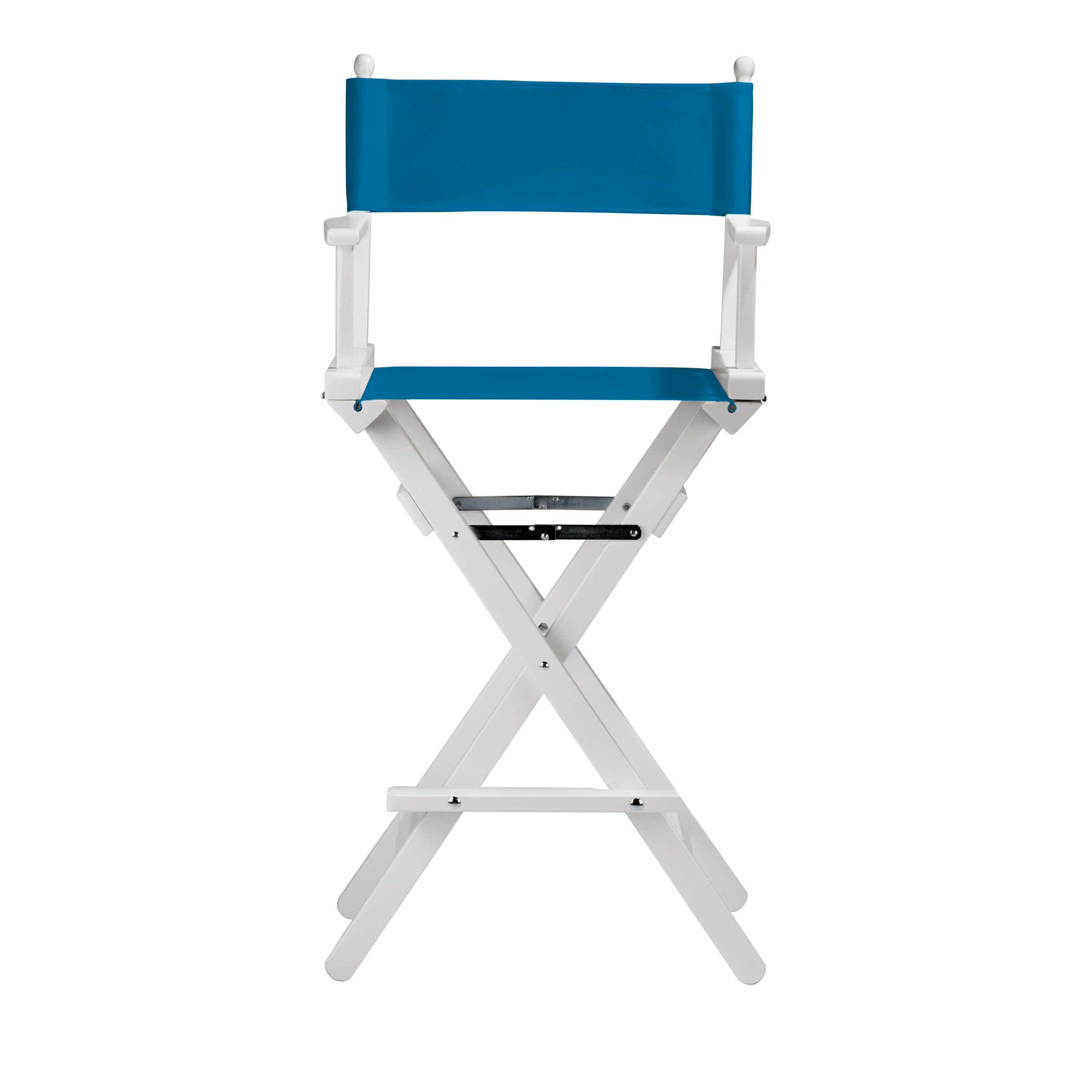 Regiestuhl Steven aus weißem Buchenholz mit blauem Bezug, Frontalansicht
#Classic | Set (Farbe)_blau