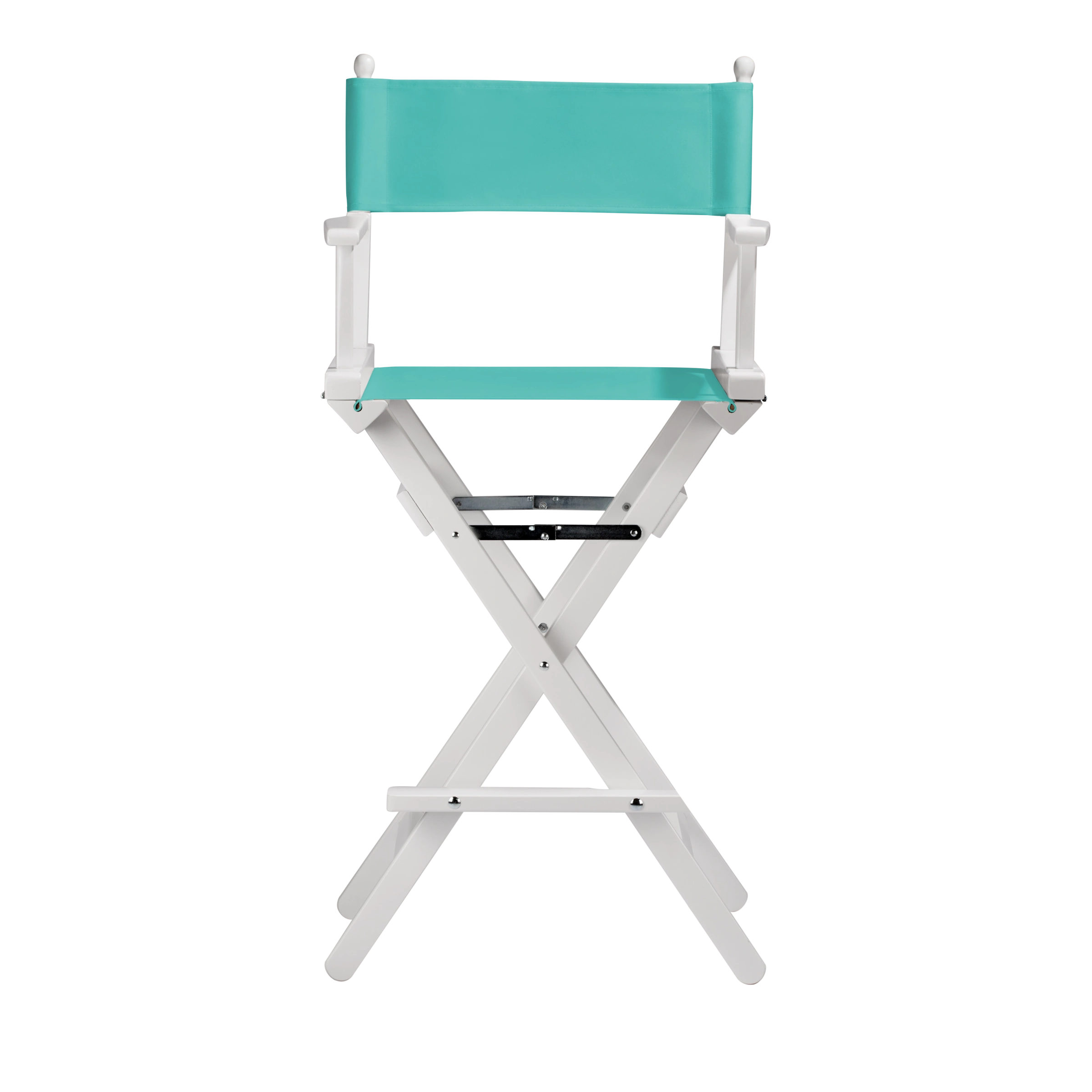 Regiestuhl Steven aus weißem Buchenholz mit türkisem Bezug, Frontalansicht
#Classic | Set (Farbe)_türkis