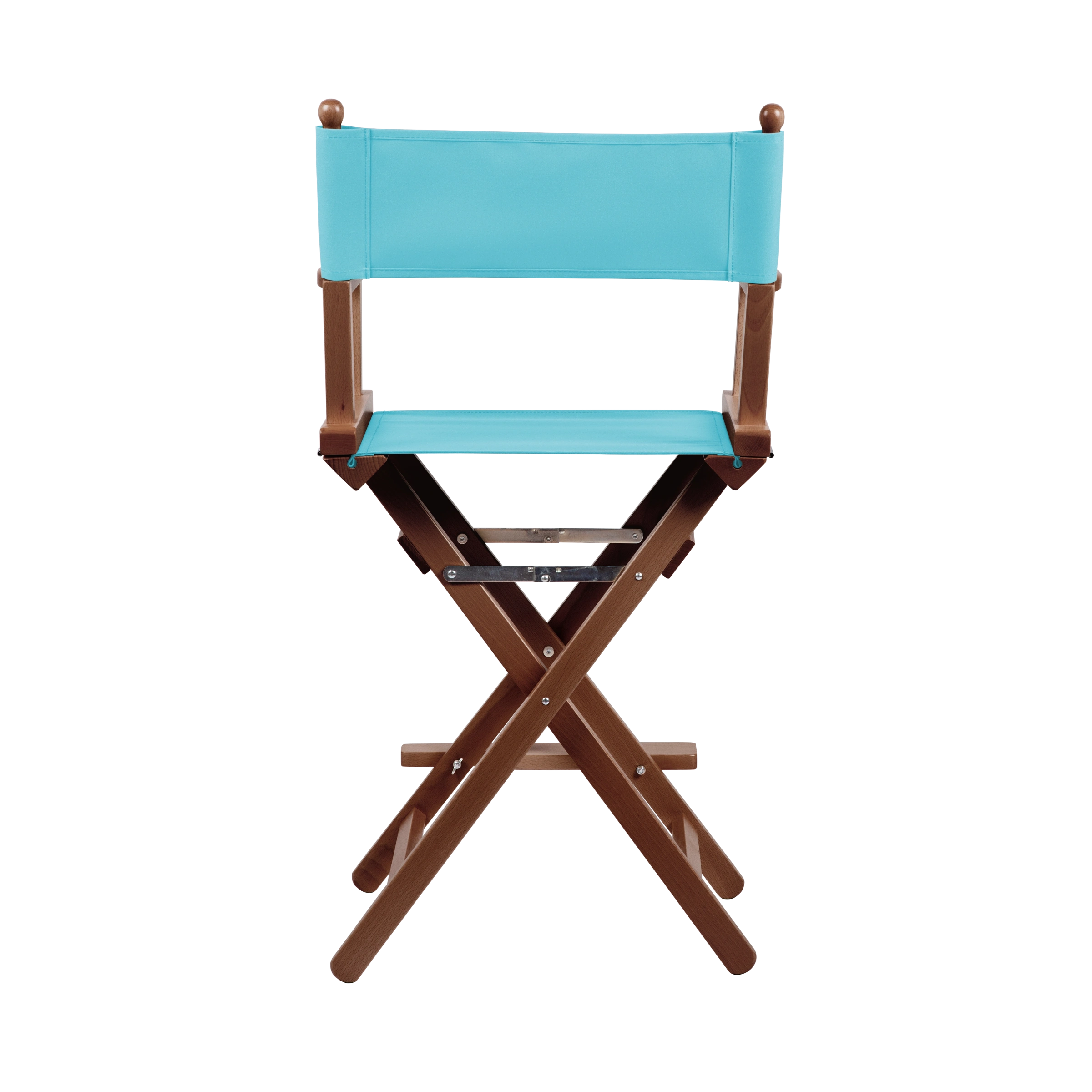 Regiestuhl Sydney aus braunem Buchenholz mit hellblauem Bezug, Rückansicht
#Classic | Set (Farbe)_hellblau